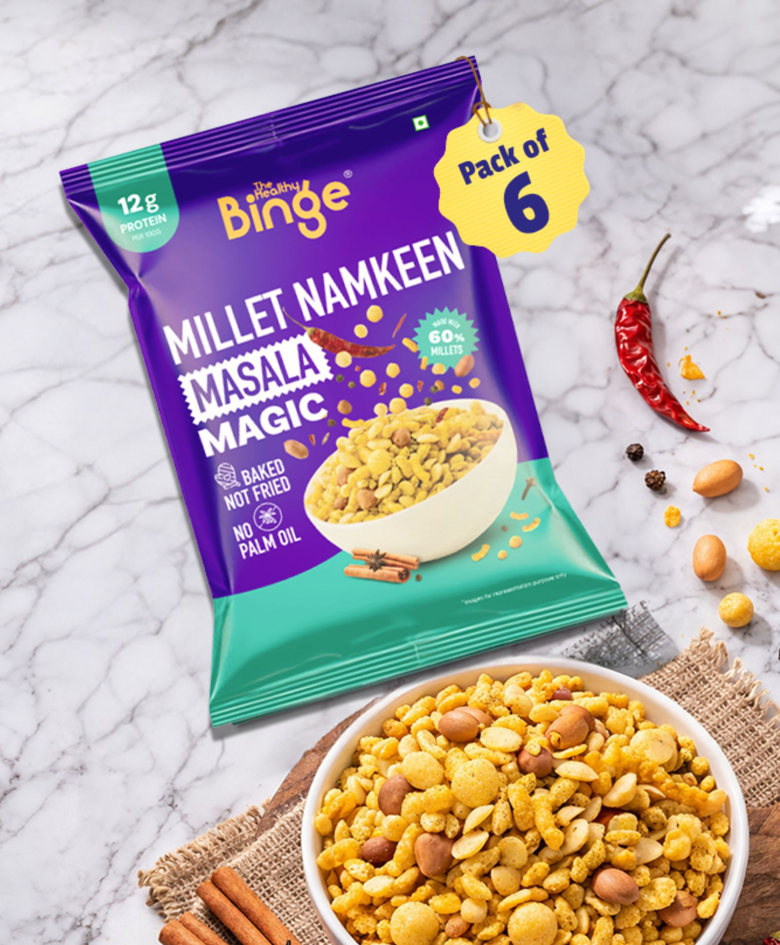 The Healthy Binge Millet Namkeen Mix Masala Magic 180g (Pack of 6)-image-33