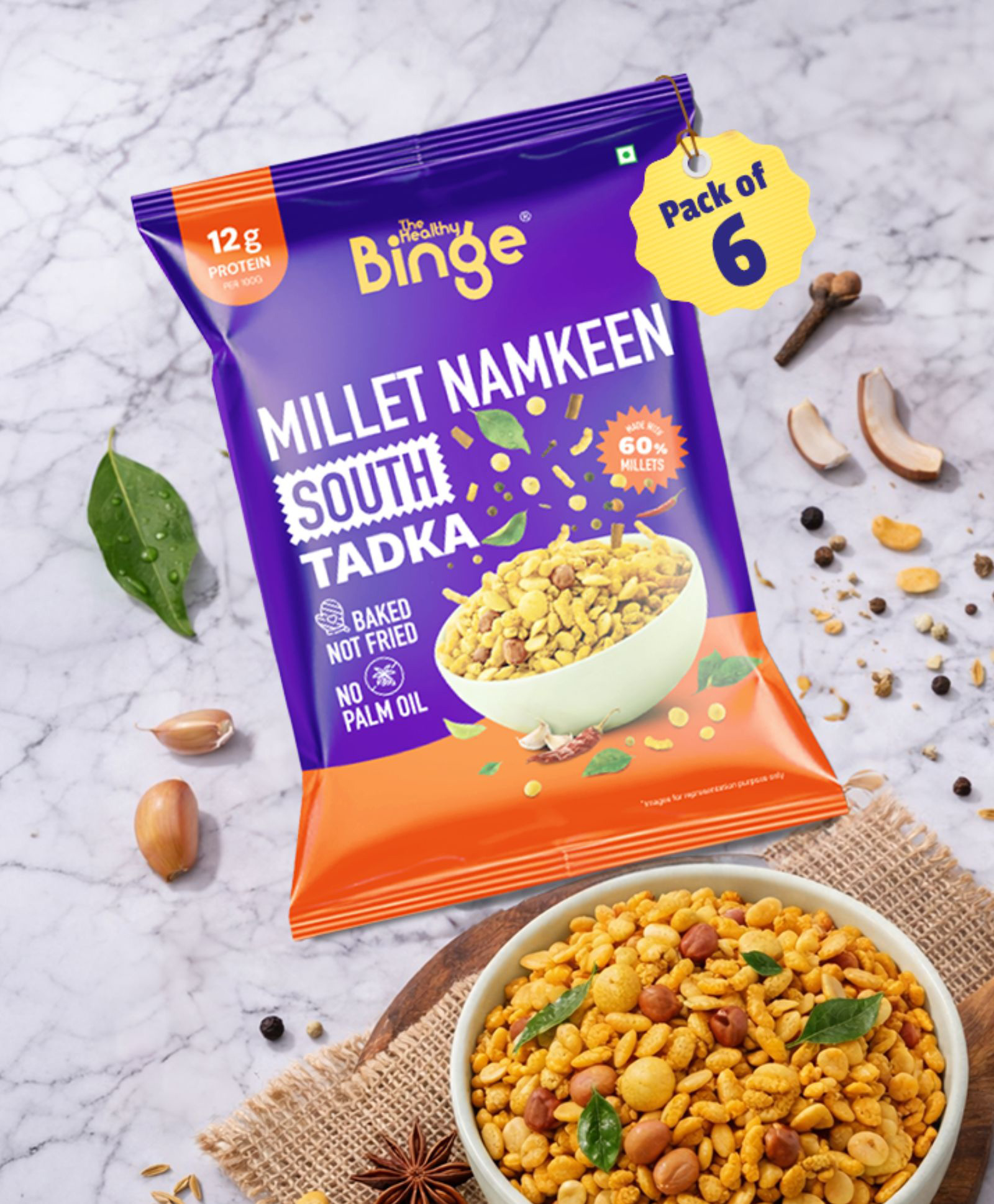 The Healthy Binge Millet Namkeen Mix South Tadka 180g (Pack of 6)-picture-12