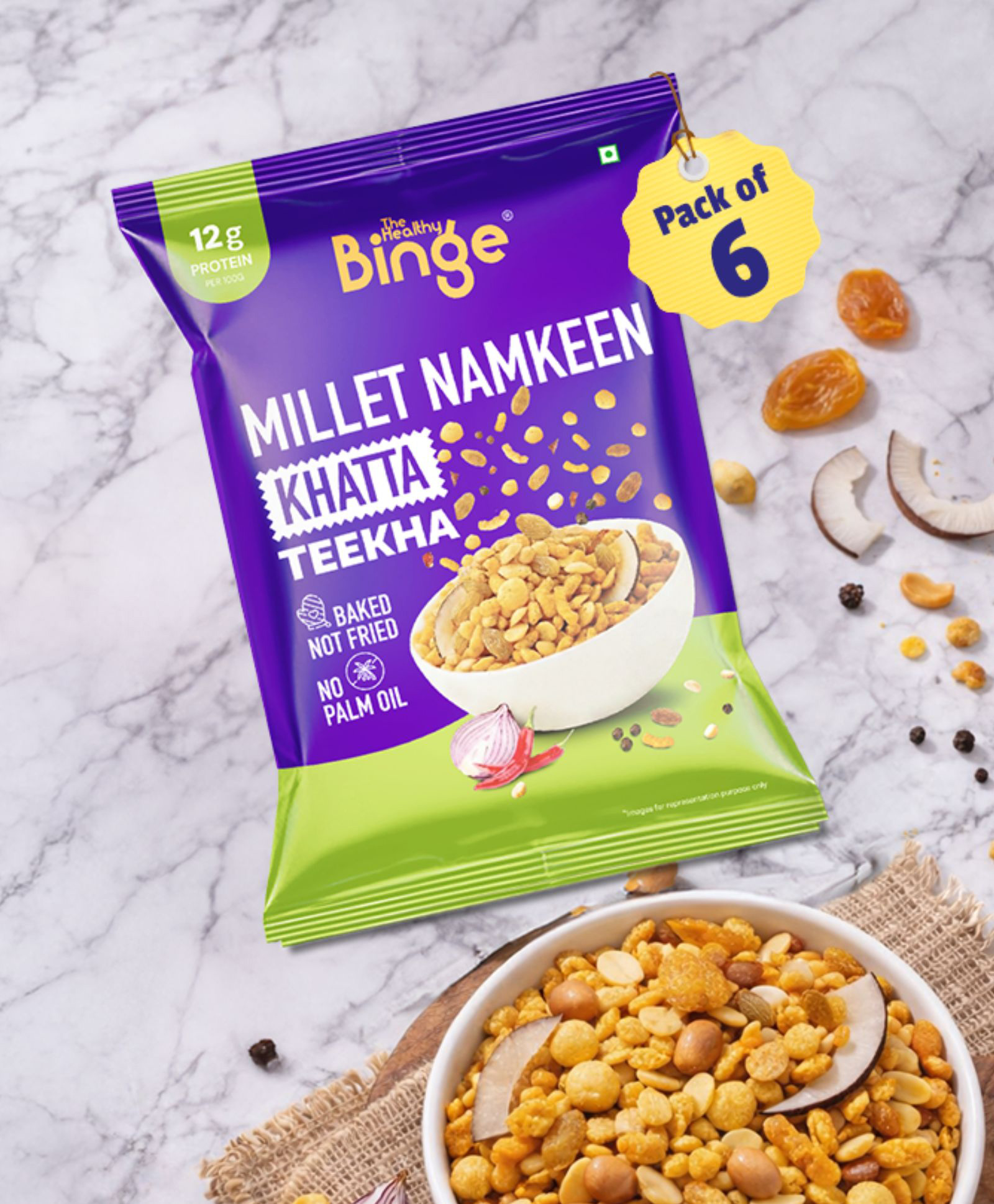 The Healthy Binge Millet Namkeen Mix Khatta Teekha 180g (Pack of 6)-image-19