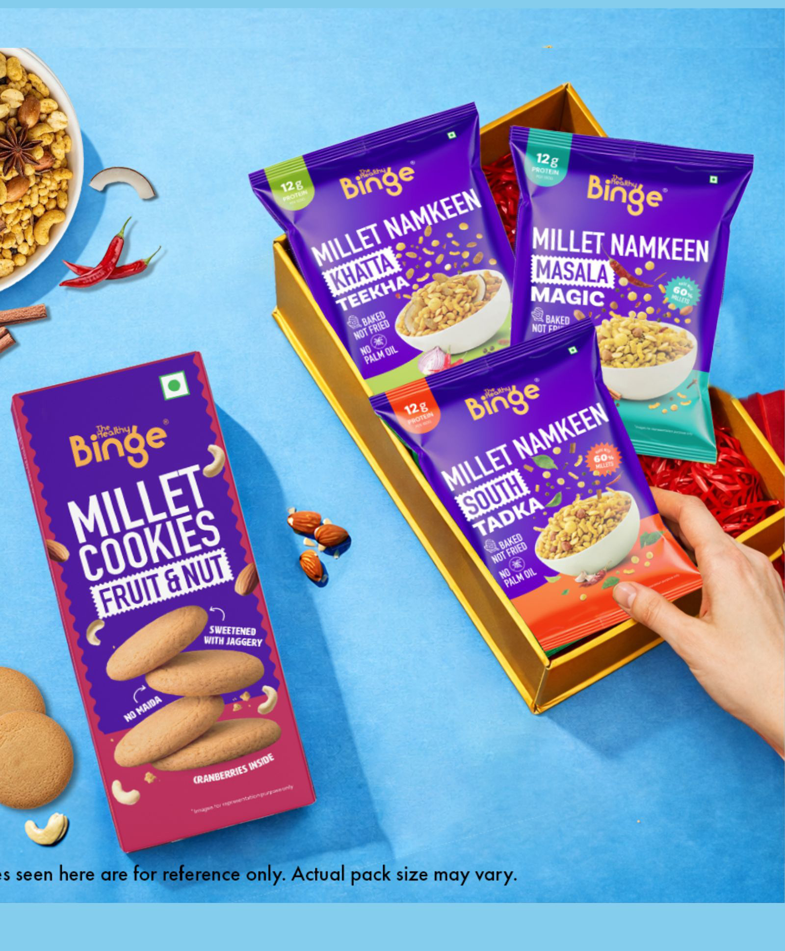 The Healthy Binge Assorted Snack Combo Millet Namkeen & Fruit & Nut Cookies Combo (Pack of 4)-image-25