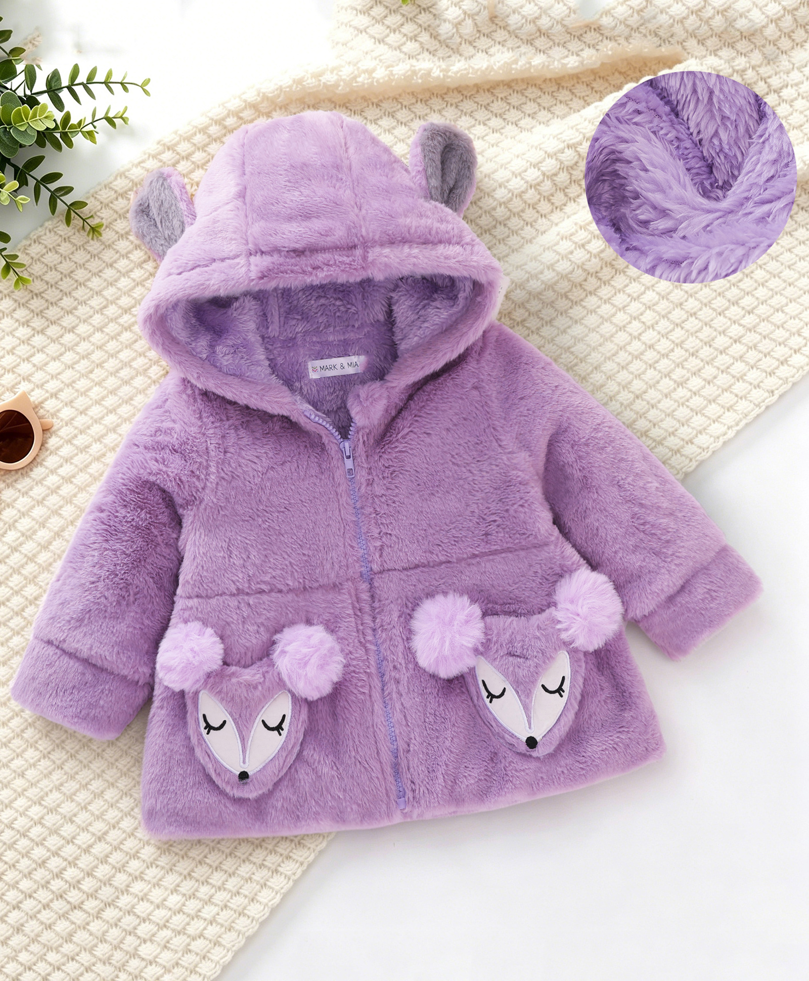 Mark & Mia Hoodies with Full Sleeves and Animal Theme Applique - Purple-image-48