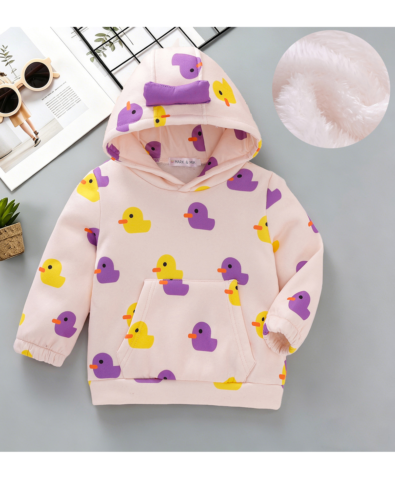 Mark & Mia Full Sleeves Hooded Duck Printed Sweatshirt With Kangaroo Pocket - Peach-image-8