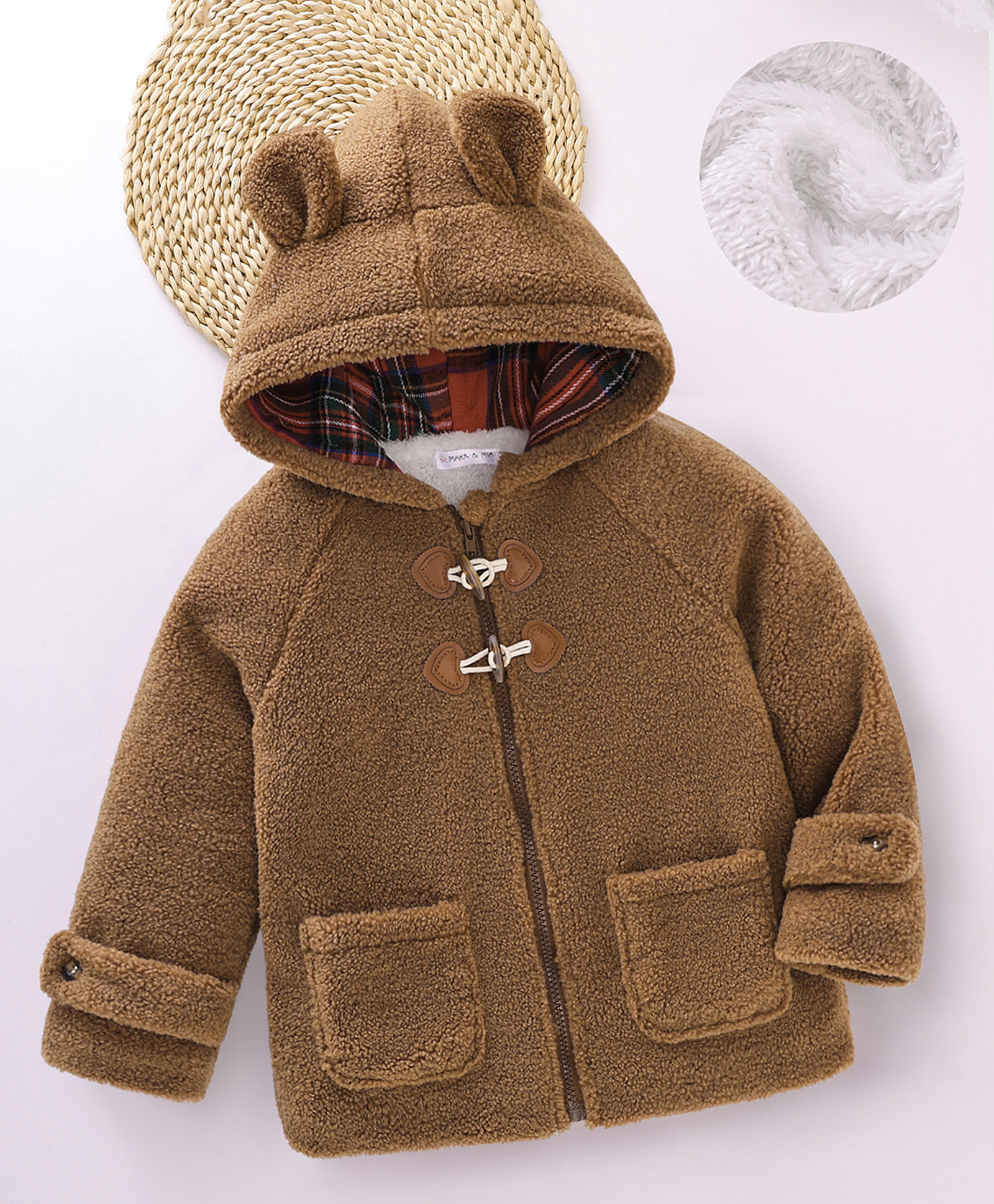 Mark & Mia Full Sleeves Solid Hooded Sweatjacket - Brown-image-18