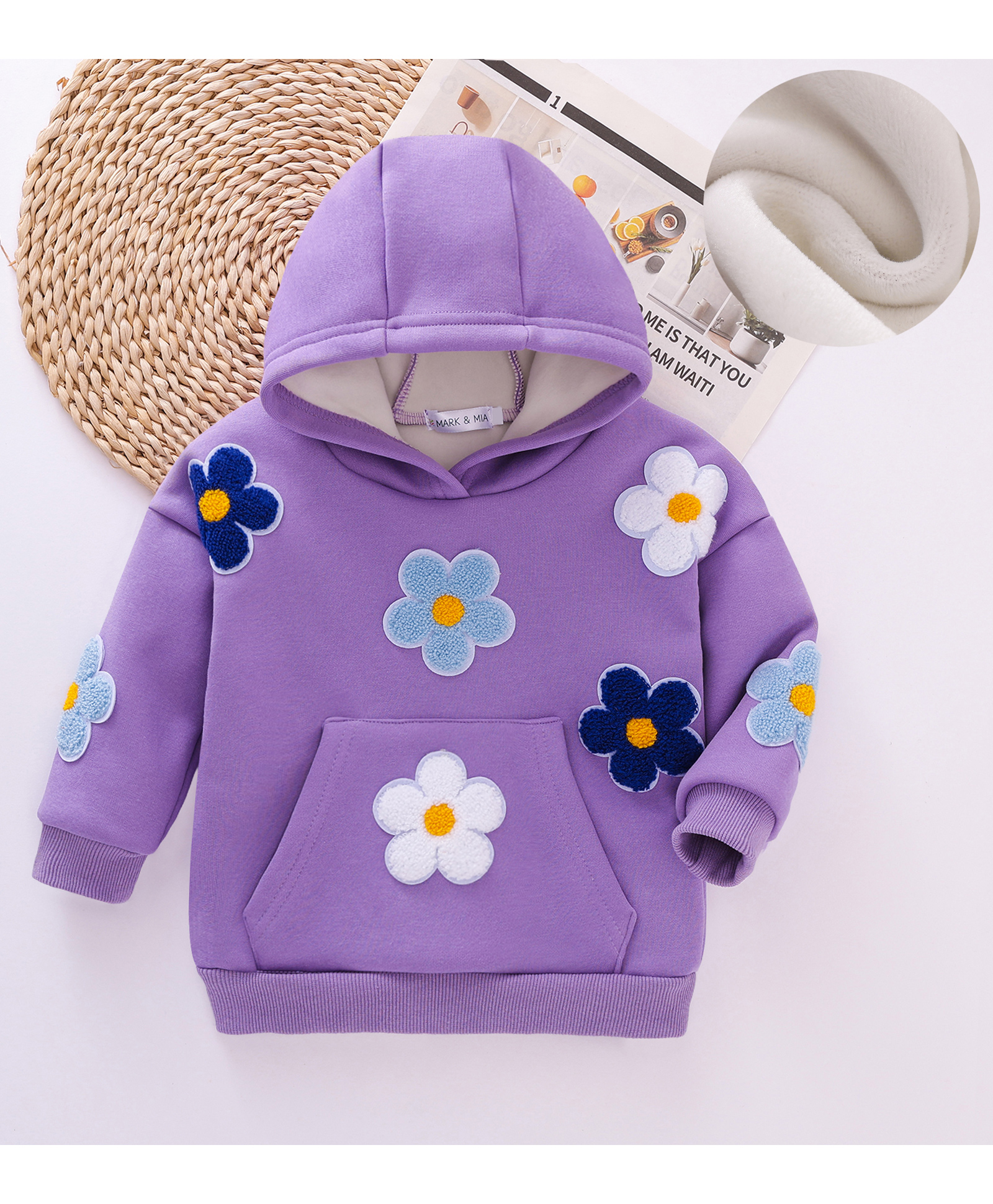 Mark & Mia Full Sleeves Hooded Sweatshirt With Floral Applique & Kangaroo Pocket - Purple-image-30