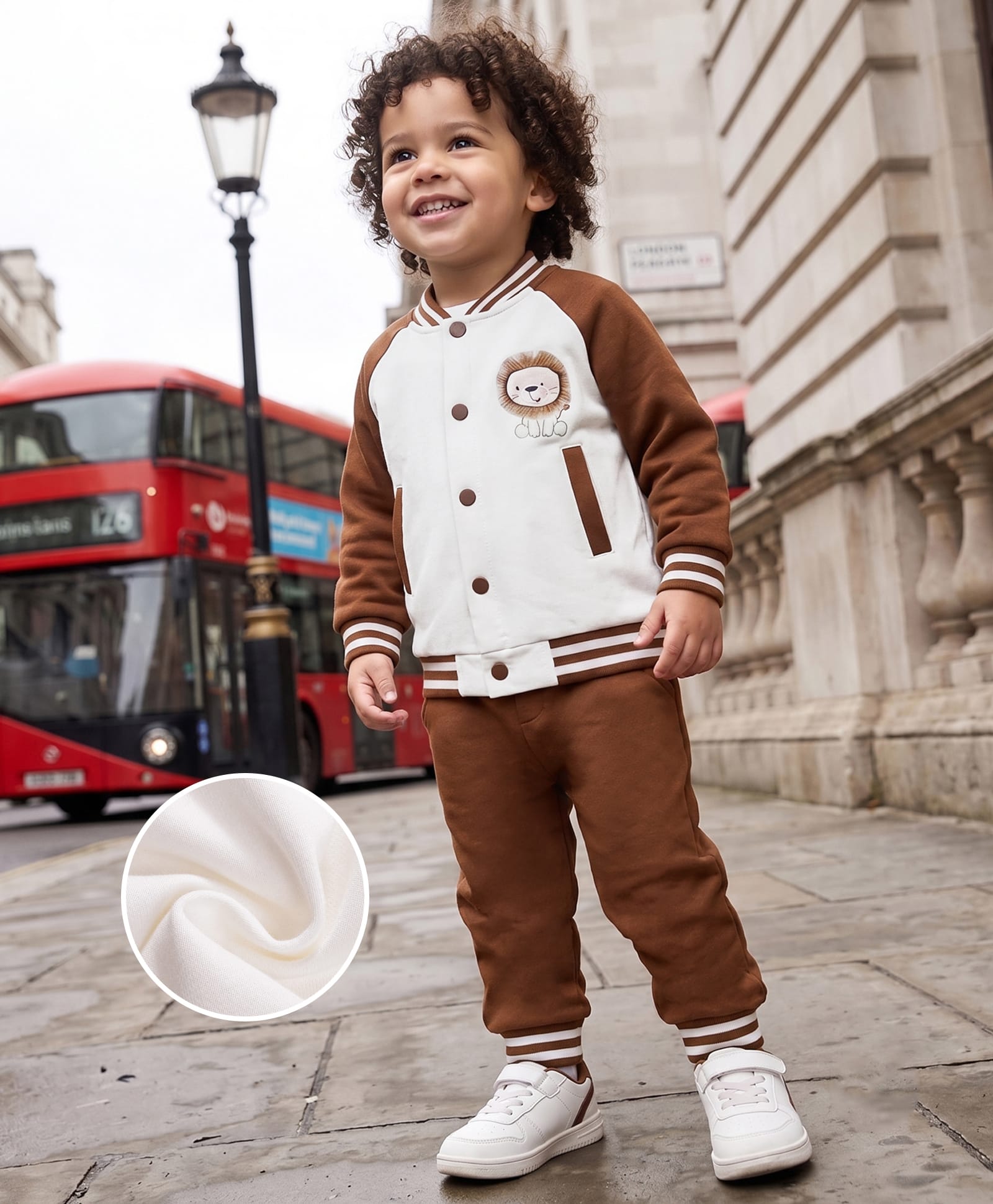 Mark & Mia Cotton Full Raglan Sleeves Winter Wear T-Shirt & Lounge Pant Set with Lion Print - Brown-image-36