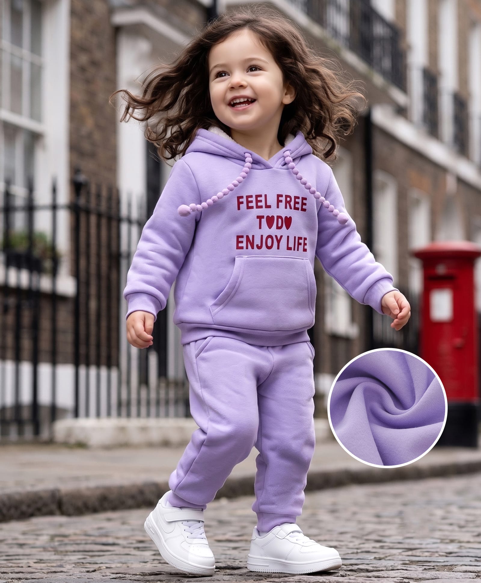 Mark & Mia Hooded Winter Wear Set With Text Printed - Lavender-image-0