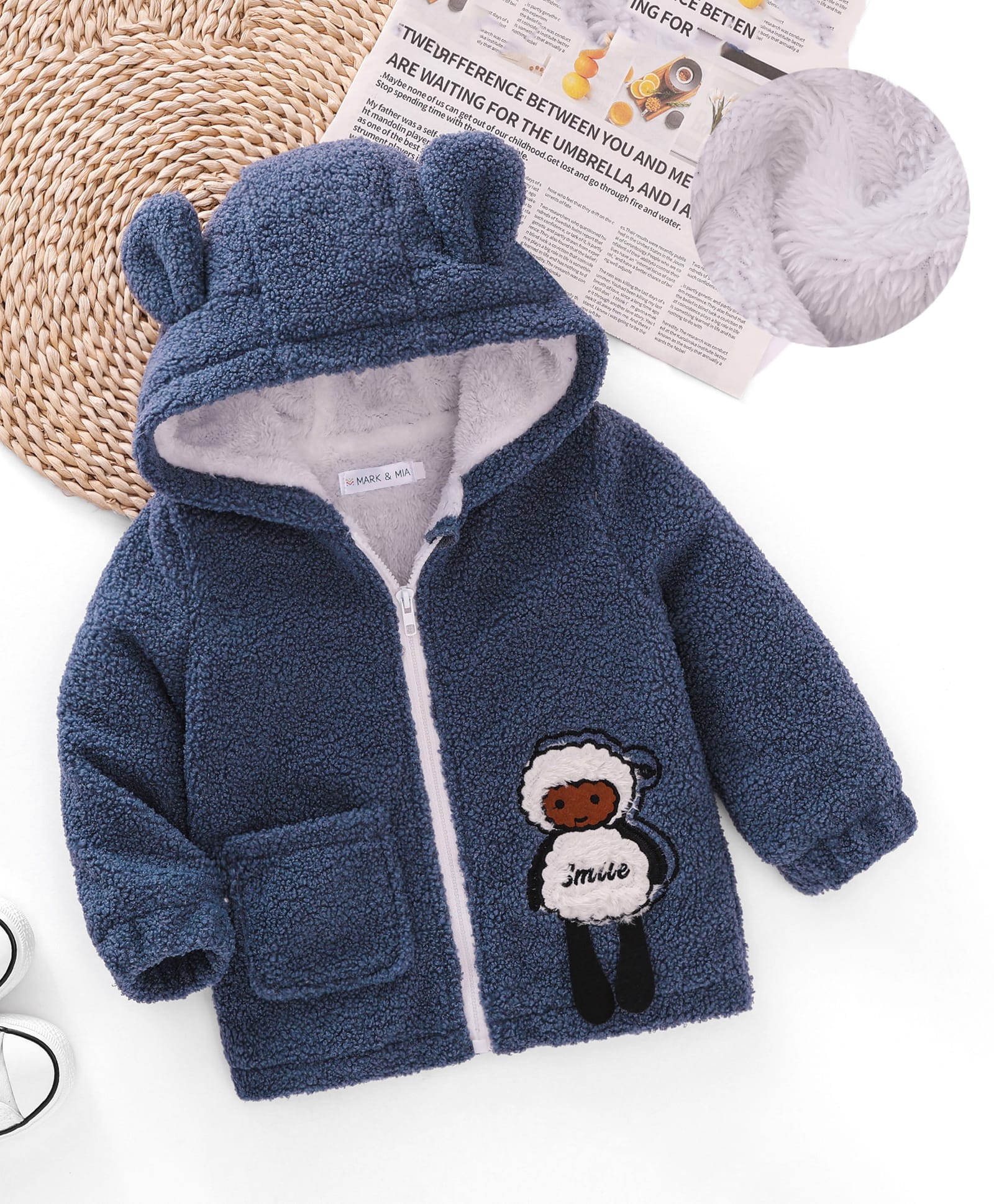 Mark & Mia Full Sleeves Hooded Jacket with Sheep Embroidered - Blue-image-22