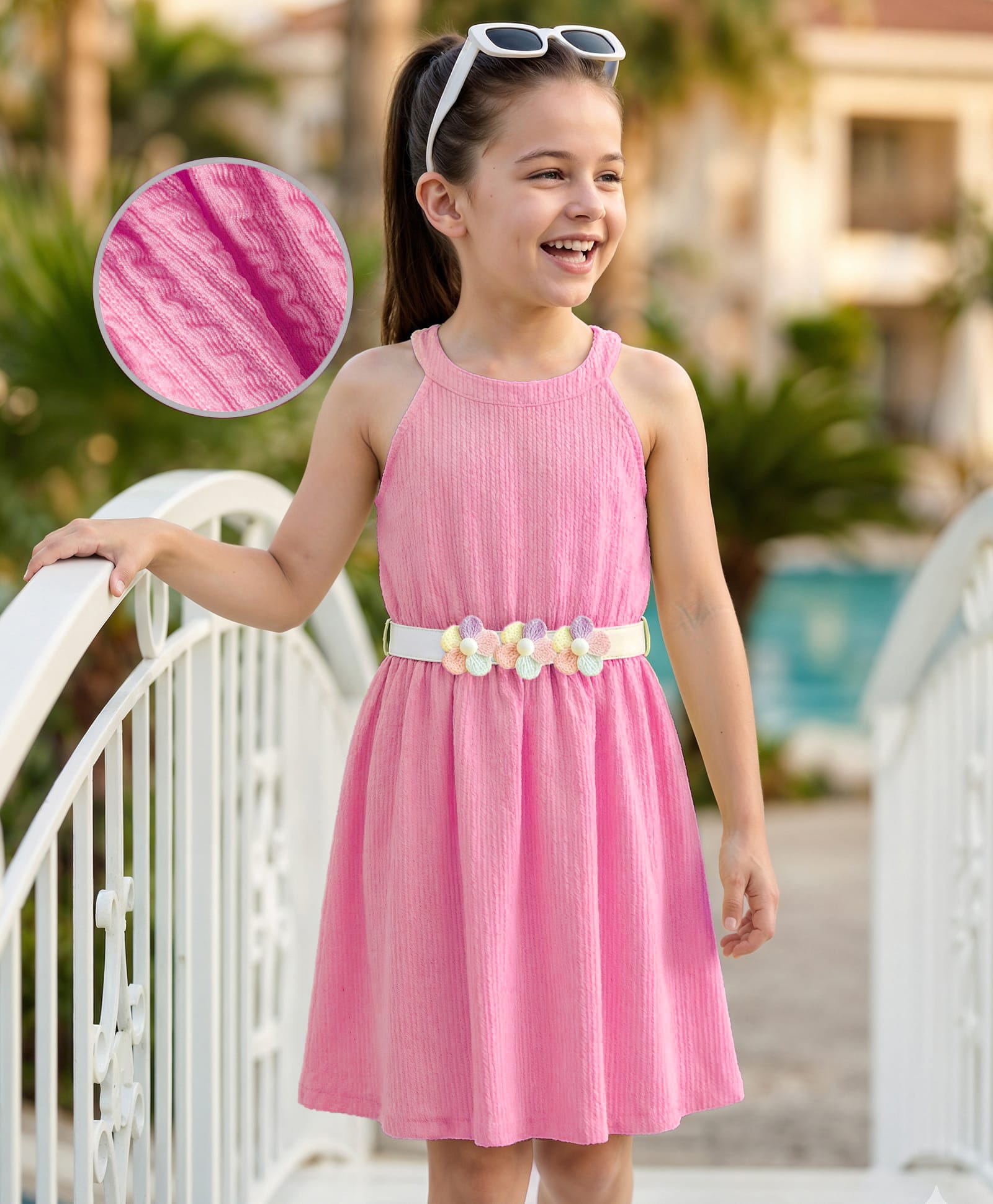 Hola Bonita Cotton Knit One Piece Dresses/Frocks Sleeveless Knee Length Solid Pink 7-8 Years-image-27