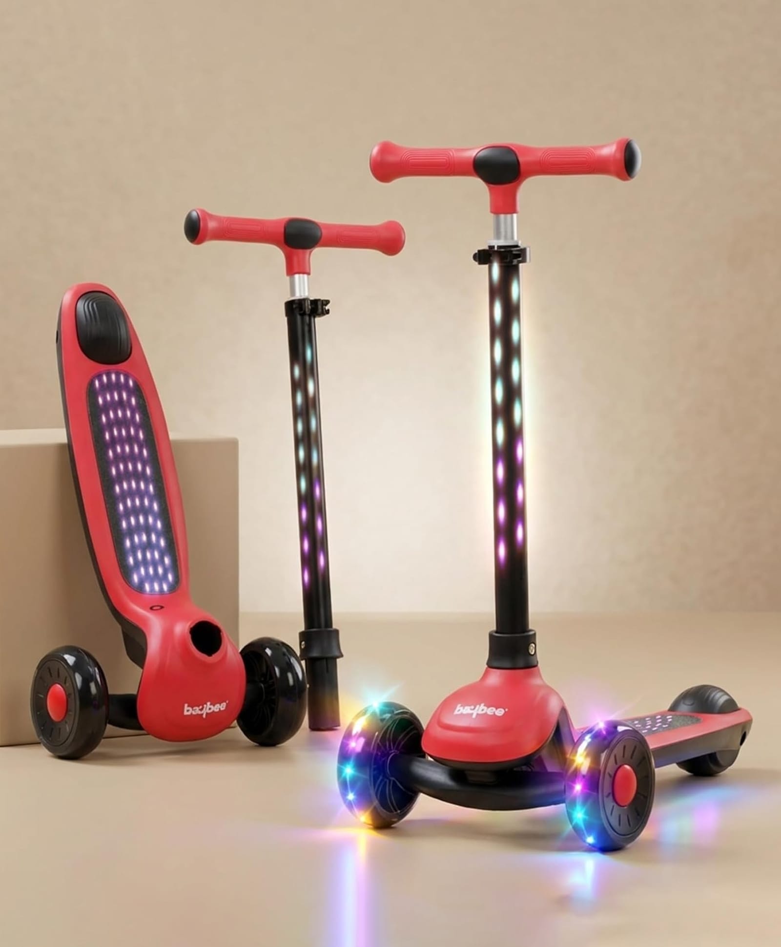 Baybee Zyro Kick Scooter for Kids | 3 Wheel Kids Scooter with 3 Height Adjustable & LED Lights | Skate Scooters with Music & Foot Brake | Indoor Outdoor Toddler Scooters for 2 to 10 Years (Red)-picture-40