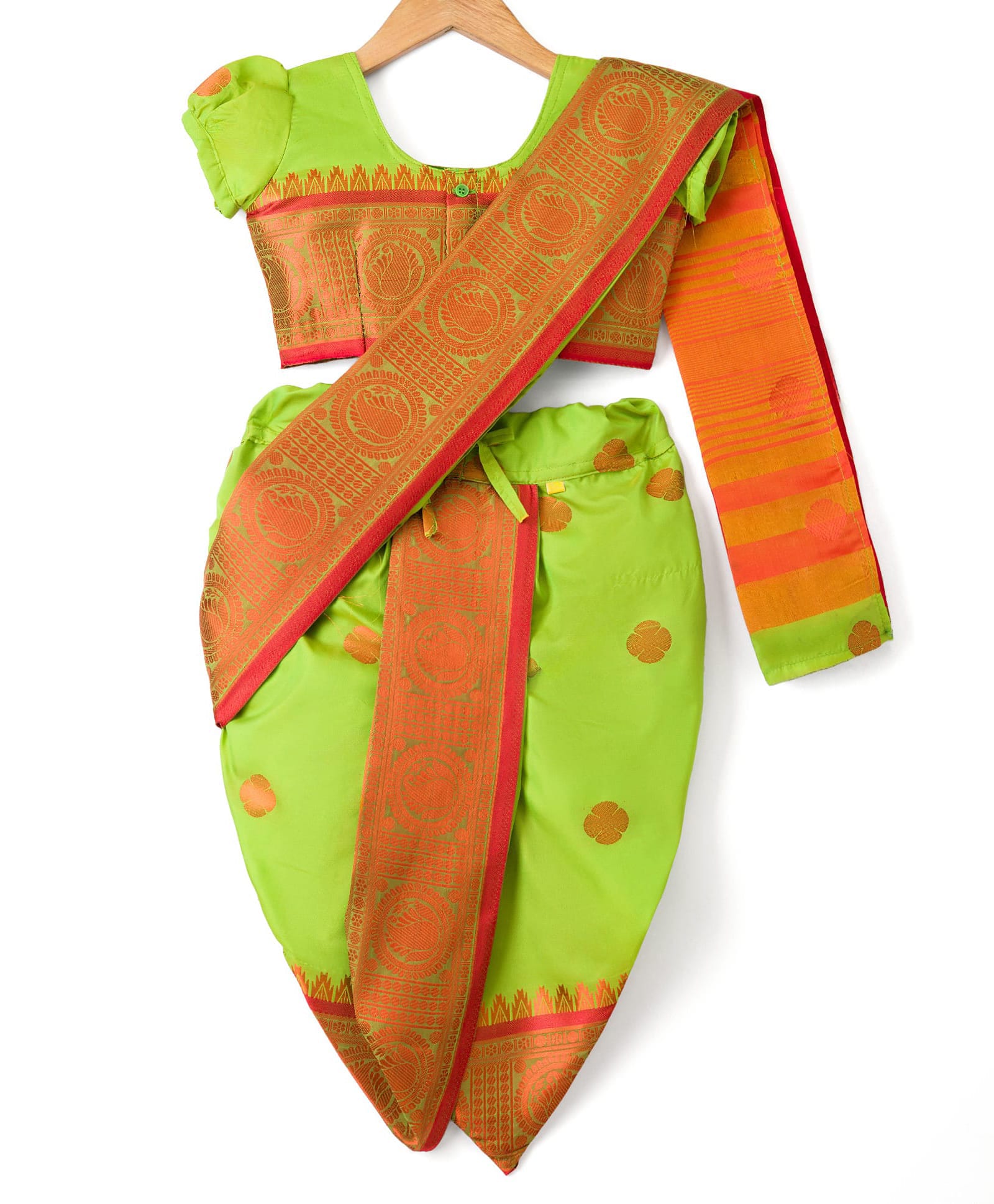 Bhartiya Paridhan Silk Woven Half Sleeves Floral Embroidered Saree With Choli - Green-image-10