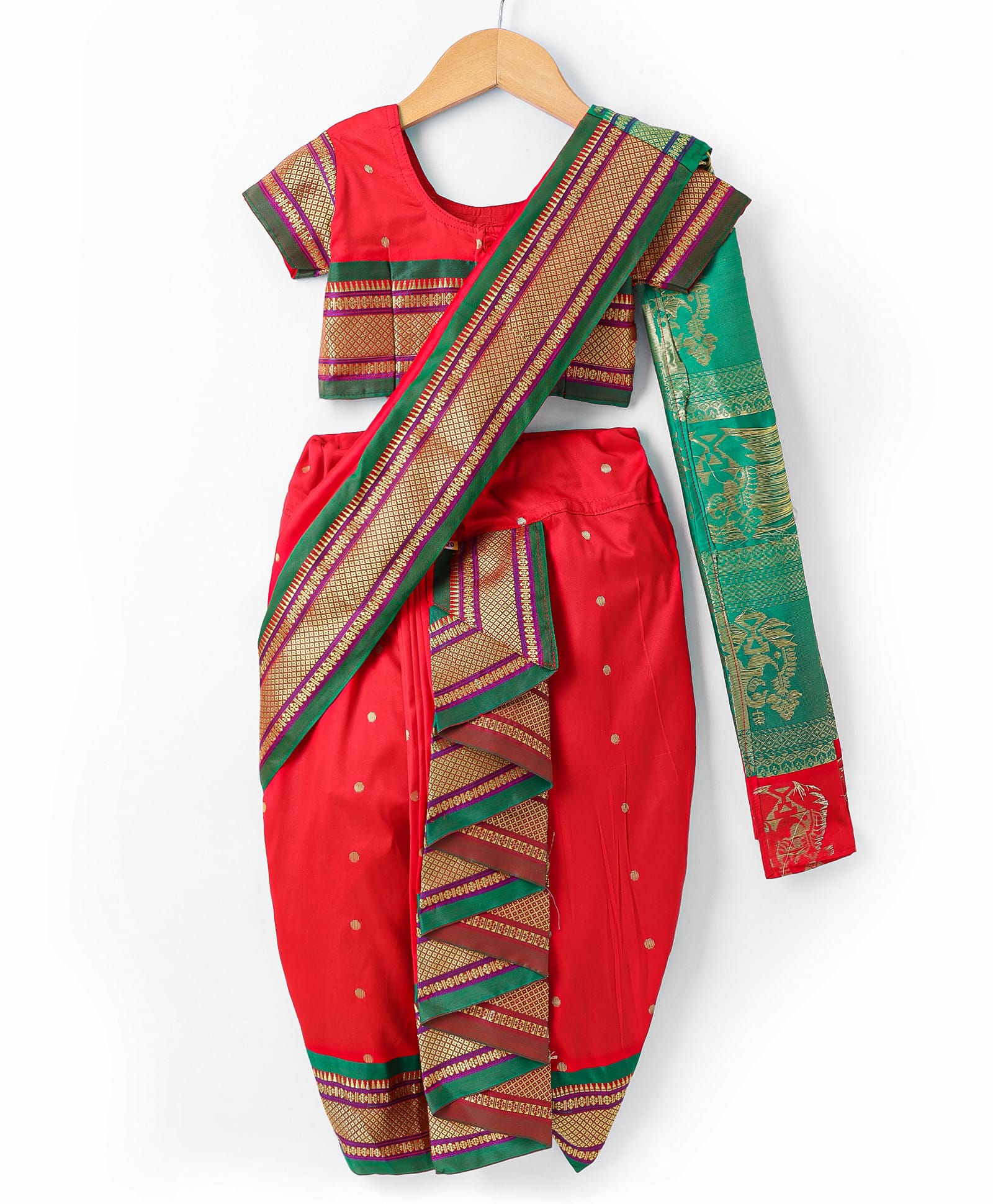 Bhartiya Paridhan Half sleeves Silk Saree Red 22 (3-4Y)-image-7