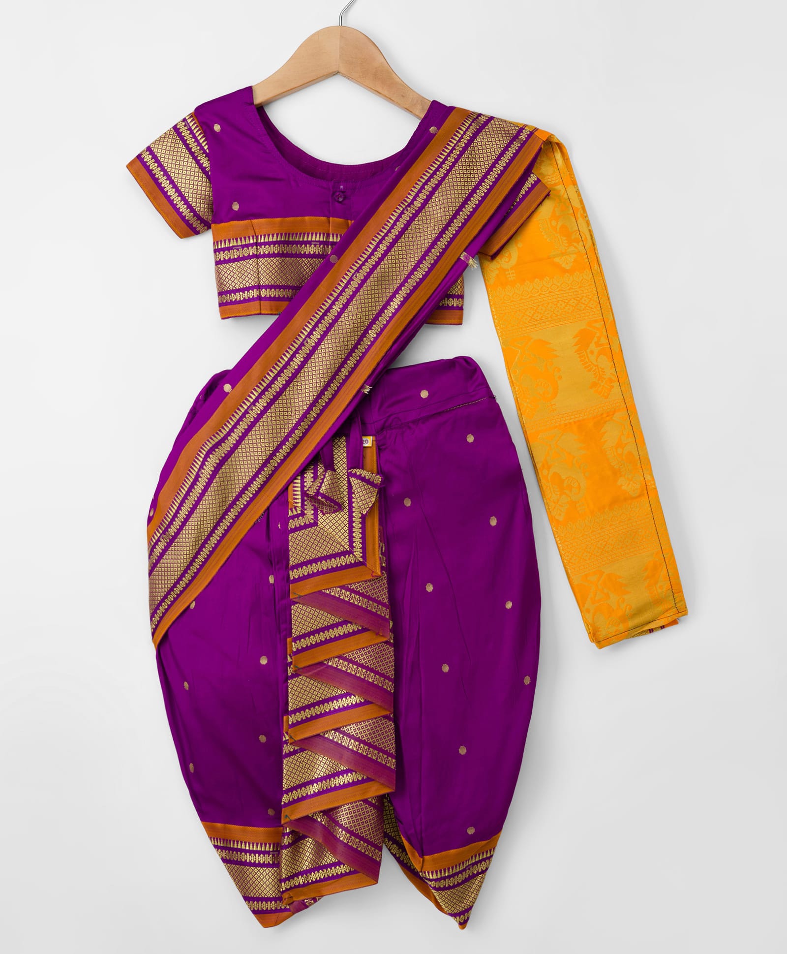Bhartiya Paridhan Half sleeves Silk Saree Magenta 24 (4-5Y)-image-6