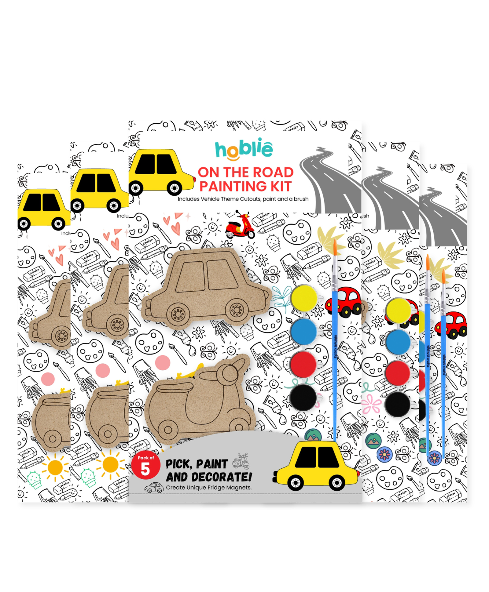 Hoblie On the Road Vehicle Themed Fridge Magnet Painting Kits - Pack of 5-picture-18