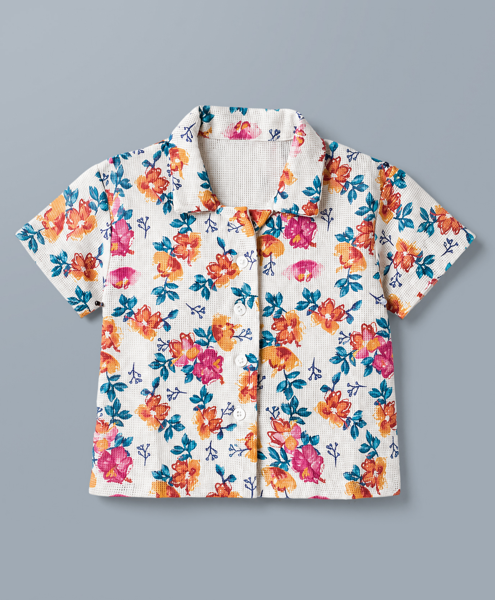 kookie kids india Kookie Kids Woven Half Sleeves Shirt Style Top with Floral Print - White-picture-14