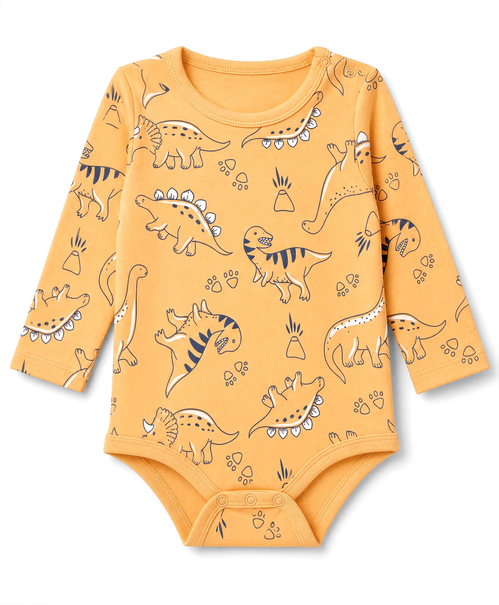 Doodle Poodle 100% Cotton Interlock Knit Full Sleeves Dino Printed Onesie - Orange-picture-36