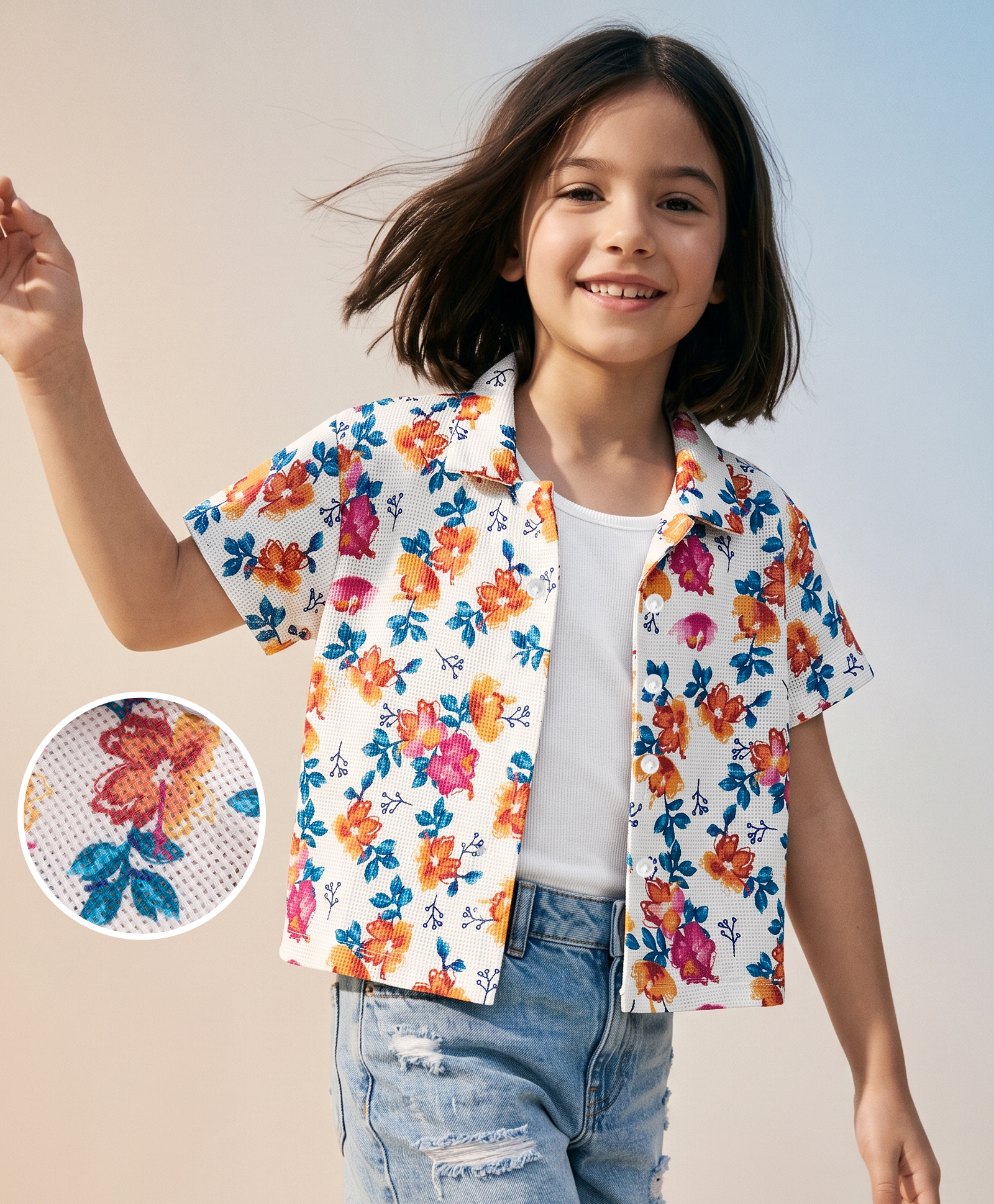 kookie kids india Kookie Kids Woven Half Sleeves Top with Floral Print - Offwhite-picture-31