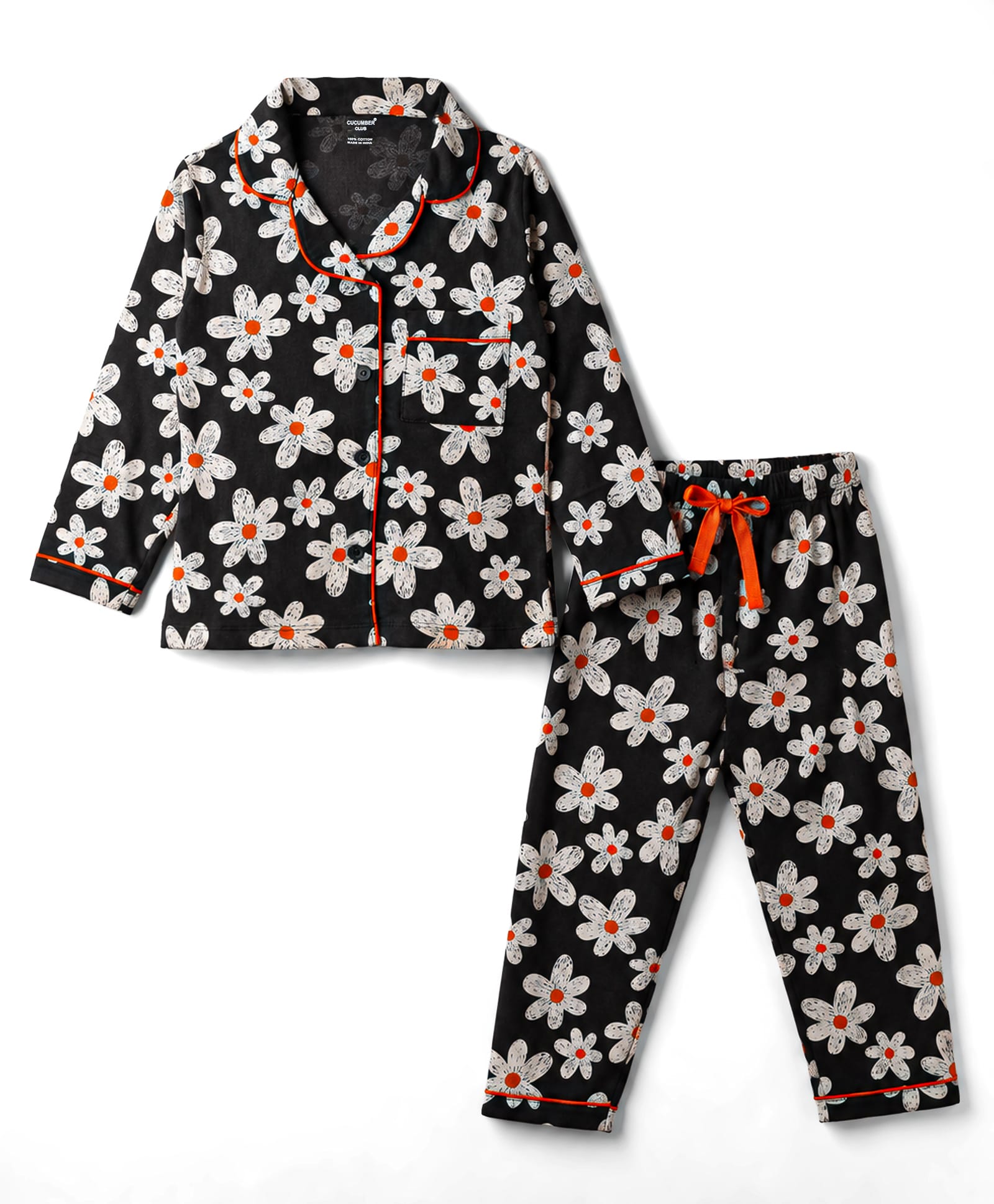 CUCUMBER Sinker Knit Full Sleeves Shirt & Pyjama Night Suit With Floral Print -Black-picture-24