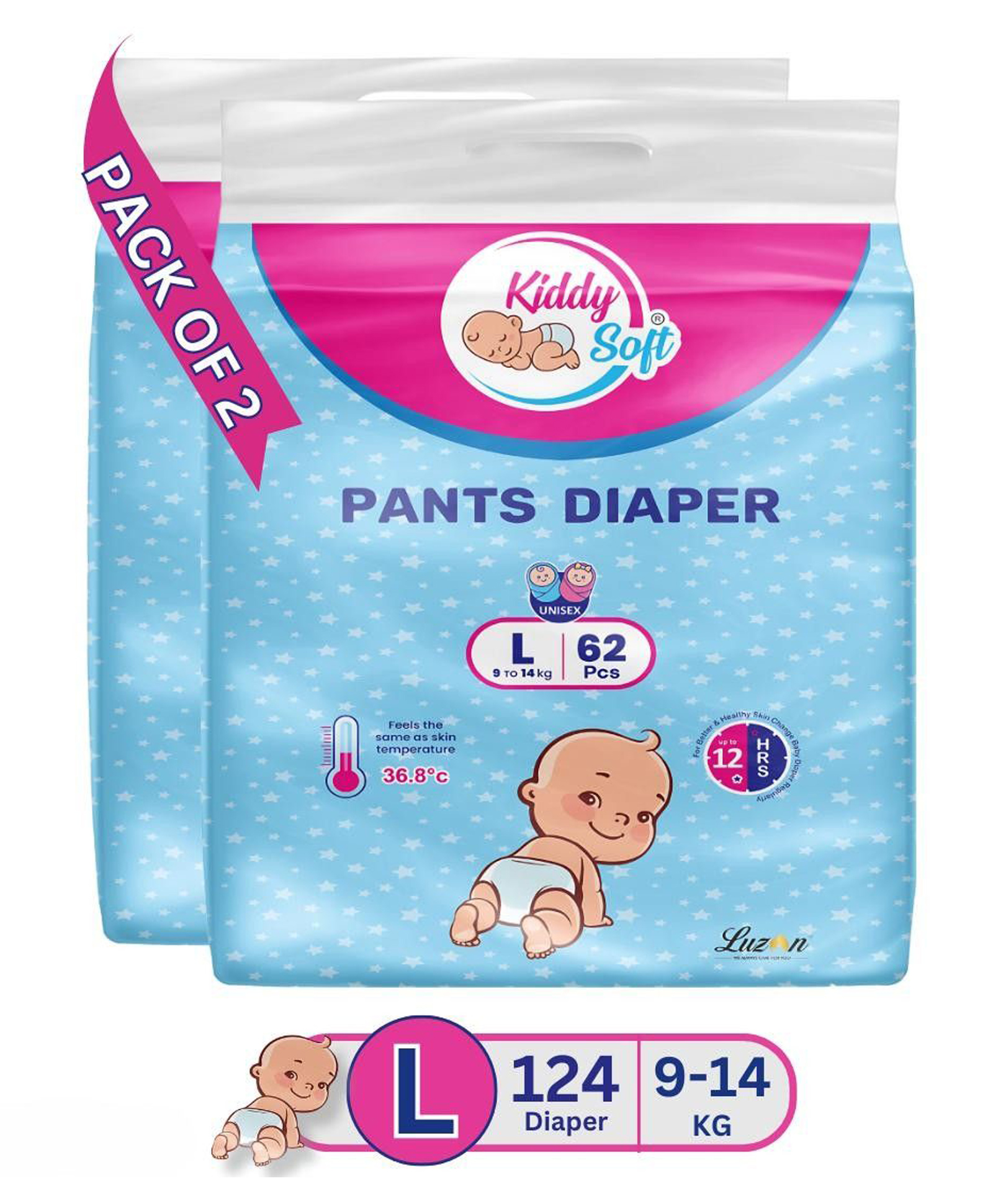 KiddySoft Baby Diaper Pants, Large (L), 124 Counts | with 5 Layer All Night Leakage Protection & Quick Absorbency | For Babies of 9-14 Kg | Up to 12 hours Protection | Rash Free Comfort Diapers-image-23