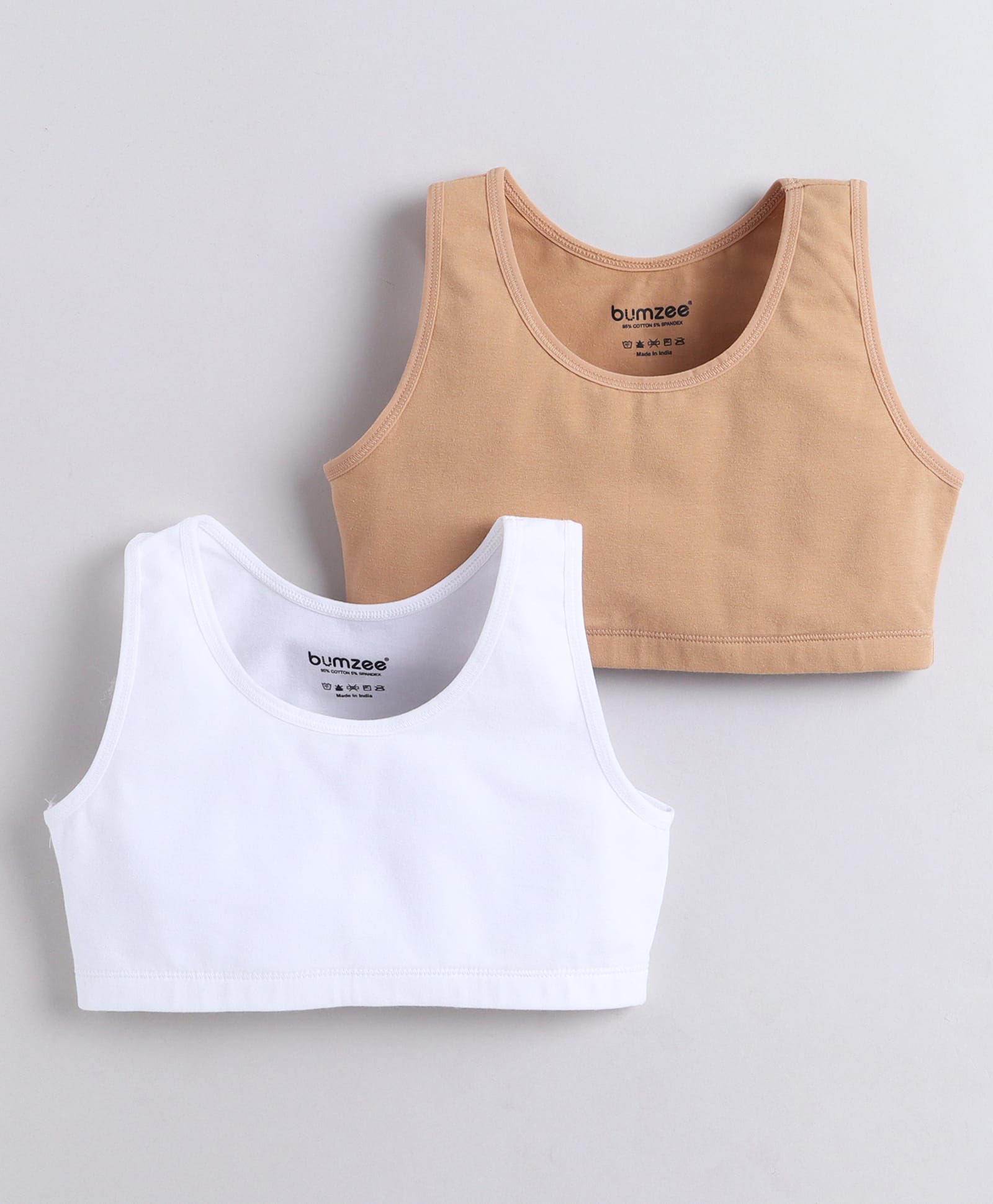 BUMZEE Cotton Knit Pack Of 2 Sleeveless Solid Bra - White & Beige-picture-11