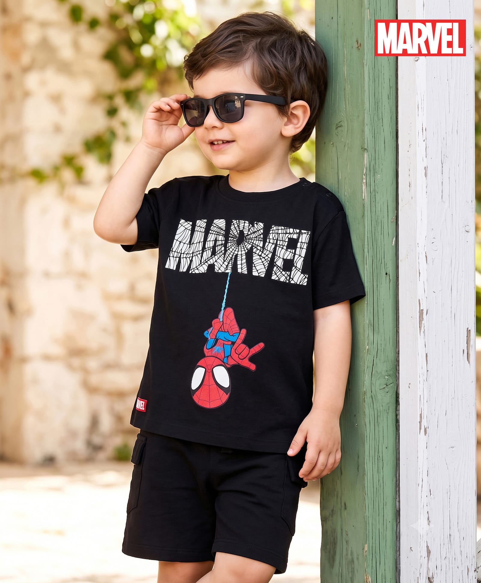 Babyhug Marvel Single Jersey Knit Half Sleeves T-Shirt & Shorts Set With Spiderman Graphics - Black-image-19