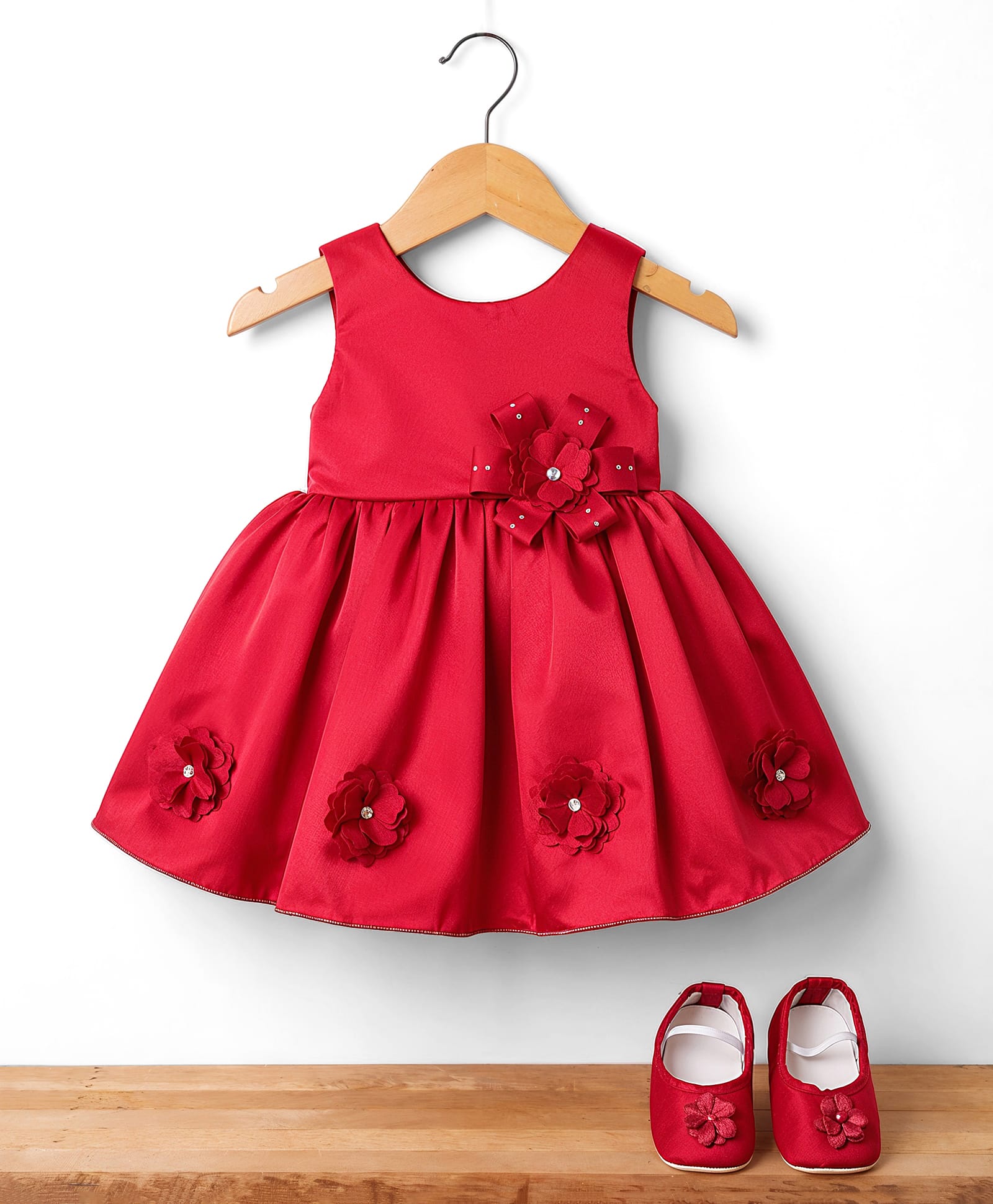Bluebell Tissue Woven Sleeveless Party Dress With Floral Applique - Red-image-45