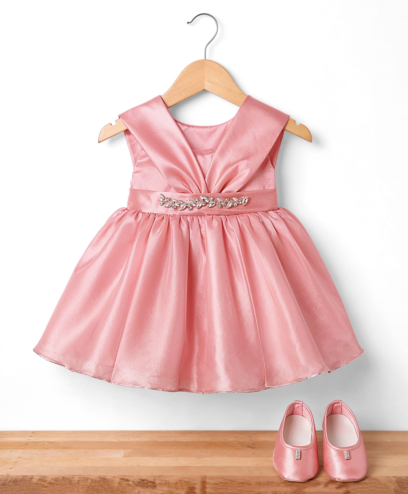 Bluebell Tissue Woven Sleeveless Party Frock With Bow Applique & Booties - Pink-image-30