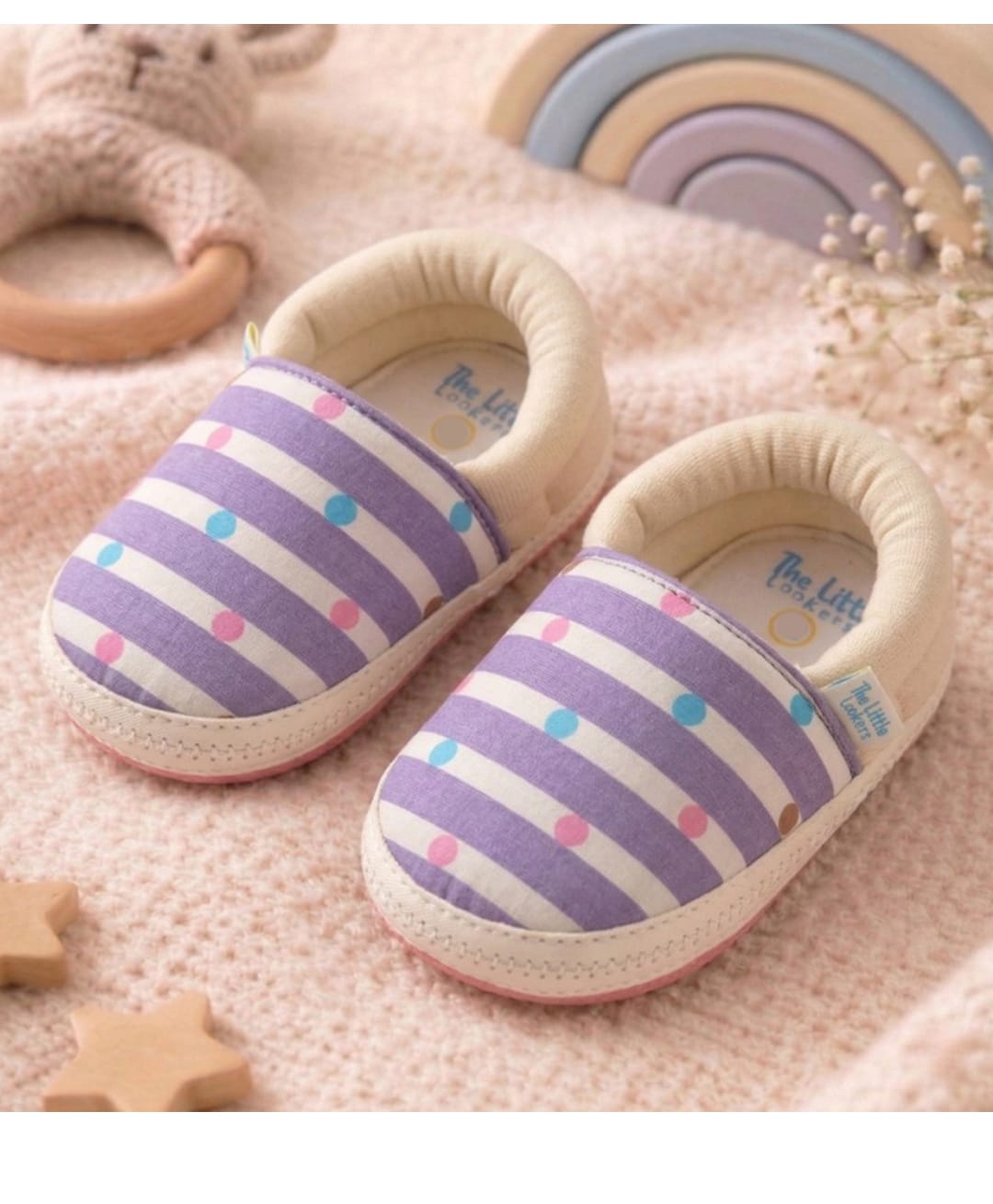 The little lookers Cotton Polka Dots Printed Booties - Mauve-picture-19
