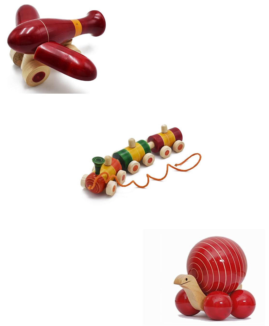 Funwood Games Wooden Pull Along Plane, Turtle and Train Toy Set, Colorful Red Yellow Green Orange, Educational Toddler Toy-image-22