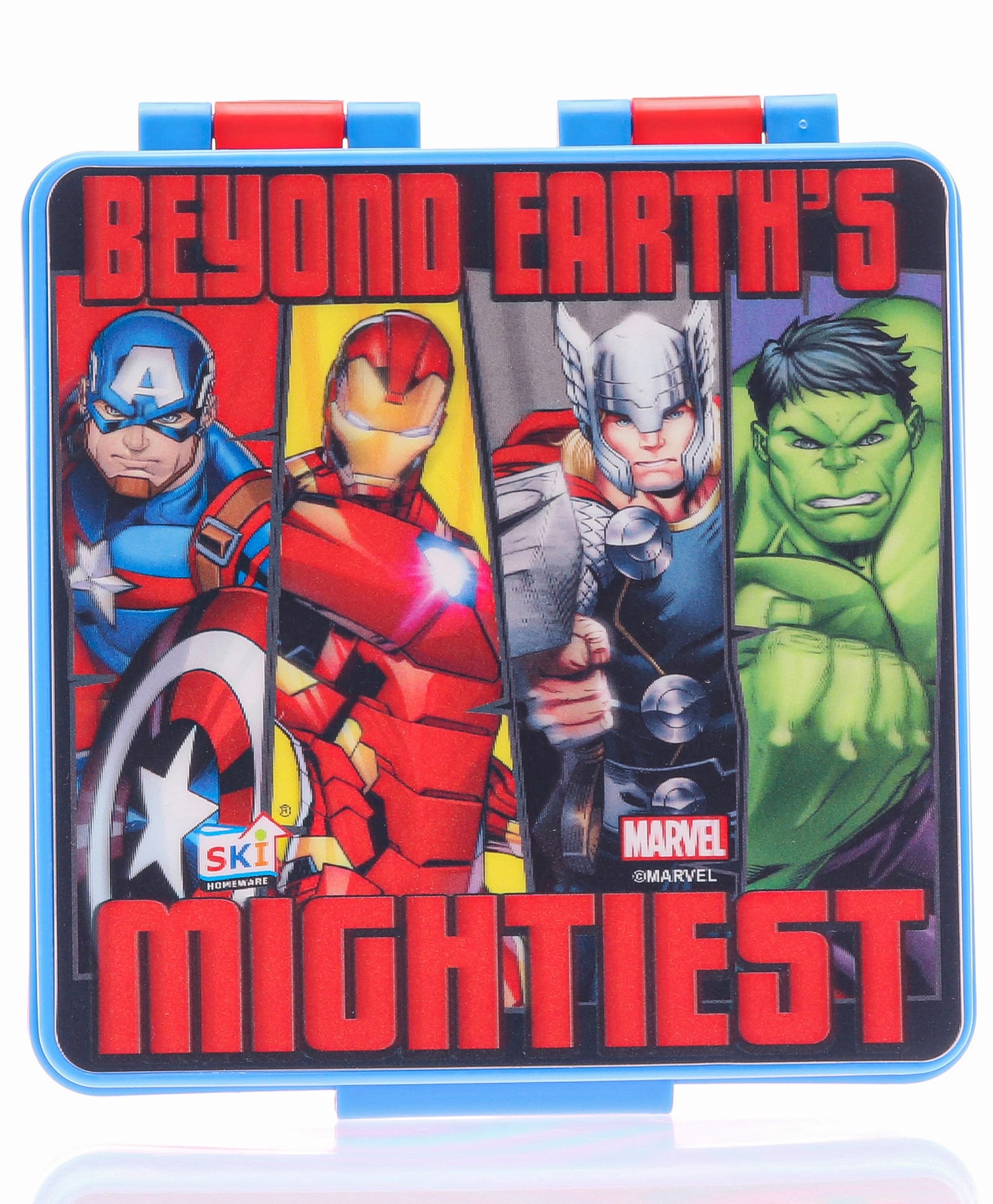 SKI Plastoware Marvel By SKI Saturn 3D Printed Avenger Back to School Combo Set With Lunch Box, Water Bottle & Pencil Box - Red & Blue