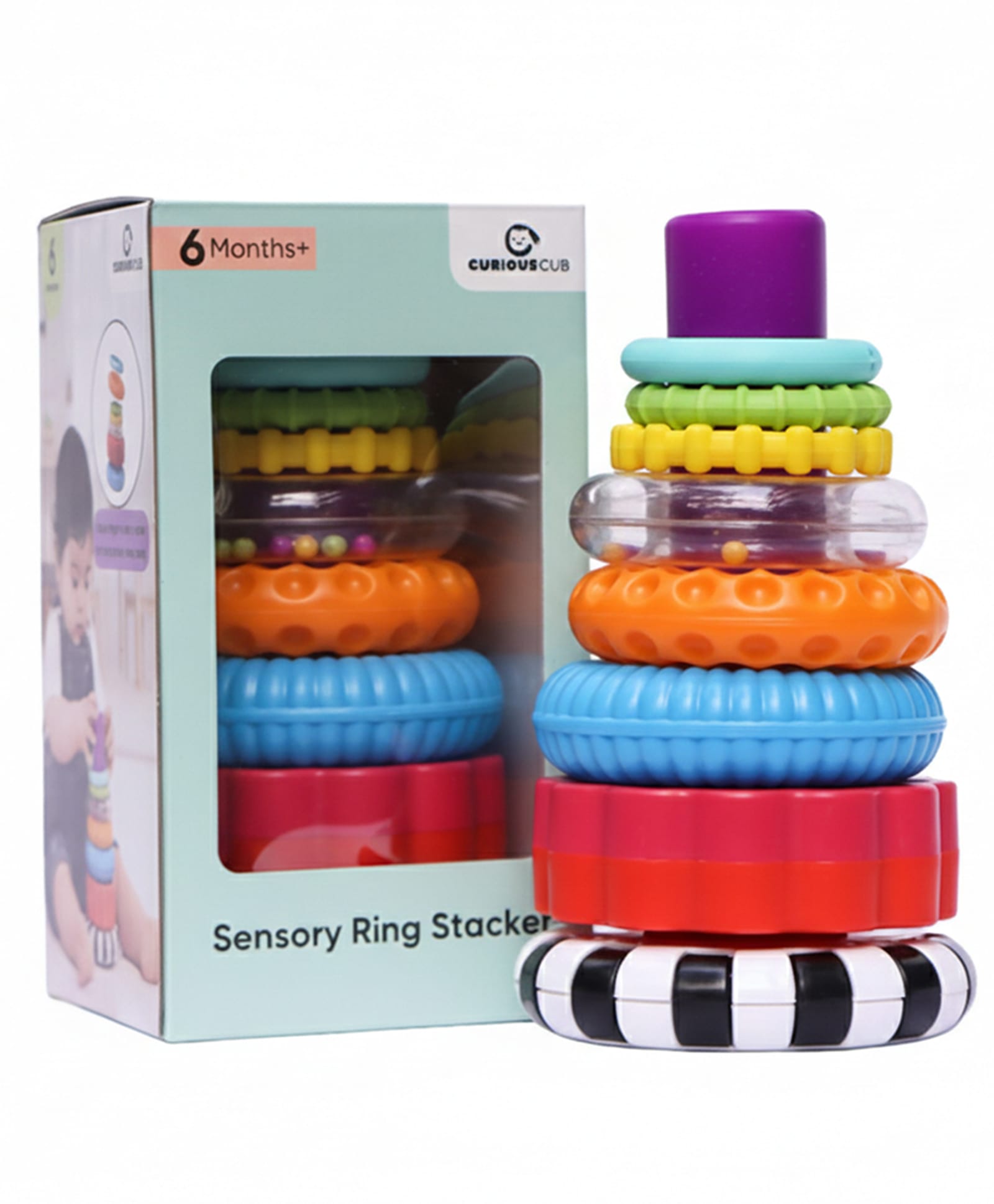 Curious Cub Ring Stacker Baby Toy for 6+ Month Old Baby with Different Sensory Rings & Rattle-picture-13