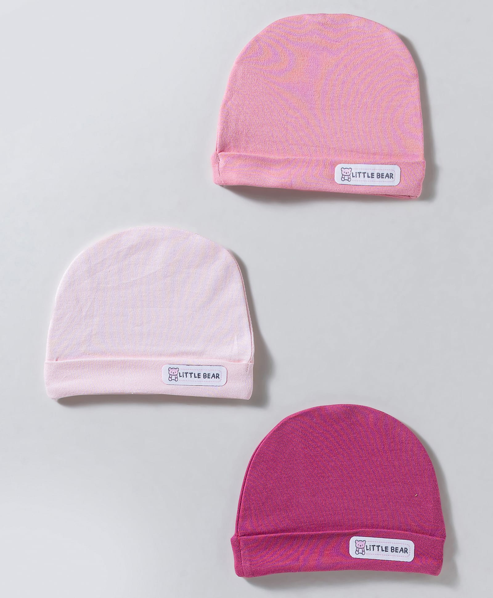 Simply Interlock Knit Solid Baby Caps Pack of 3 Pink - Diameter 8 cm-picture-13