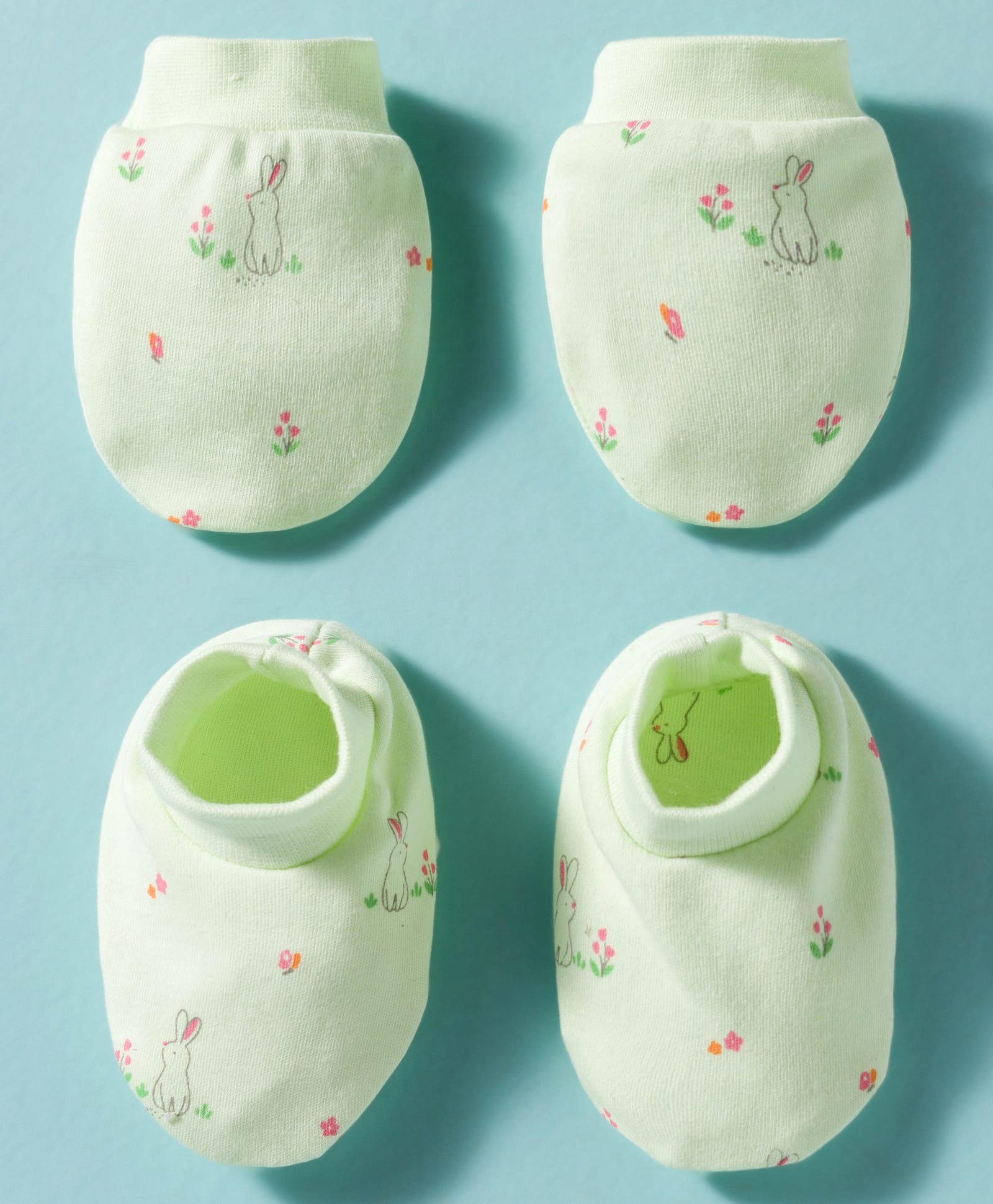 Simply Interlock Knit Mittens & Booties with Floral Print - Mint-picture-25