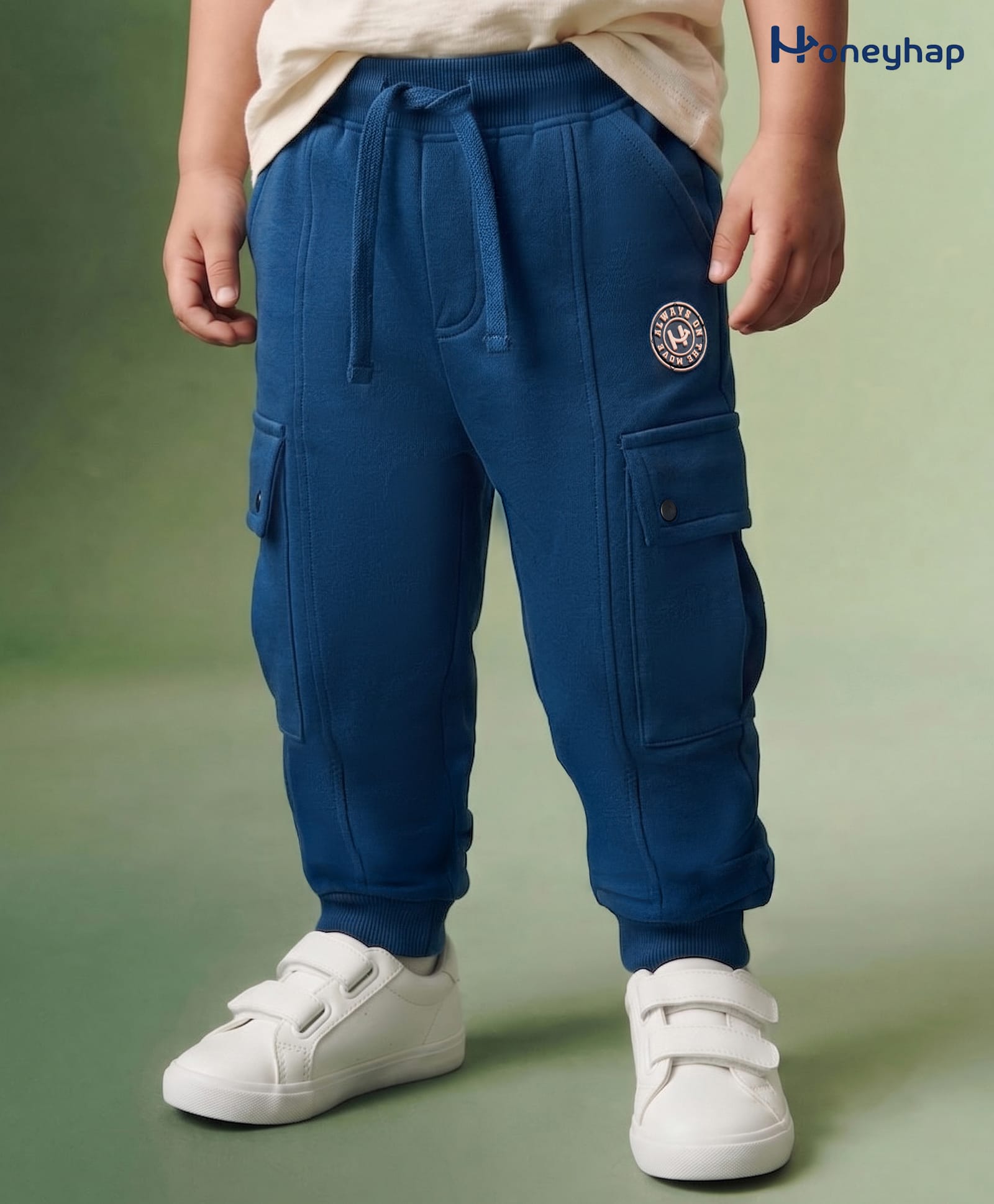 Honeyhap Premium 100% Cotton Terry Knit Full Length Lounge Pant With Bio Finish & Text Badge- Blue Opal-picture-35
