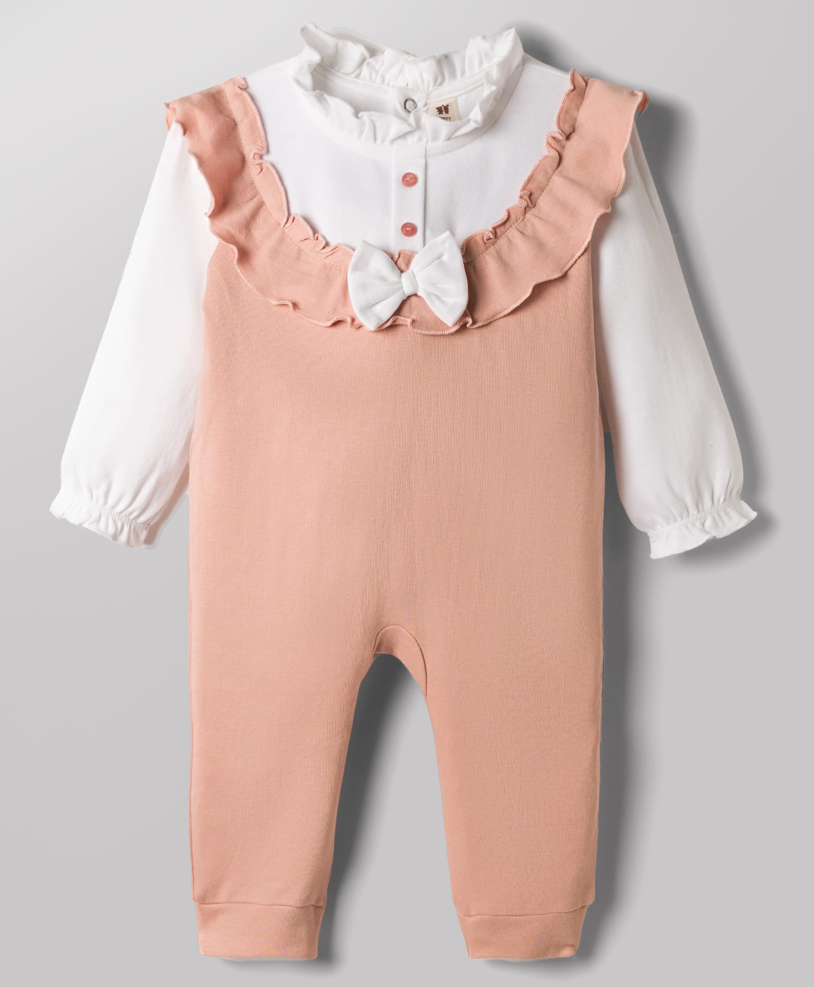 ToffyHouse Knitted Full Sleeves Solid Romper With Bow Applique - Peach-picture-25