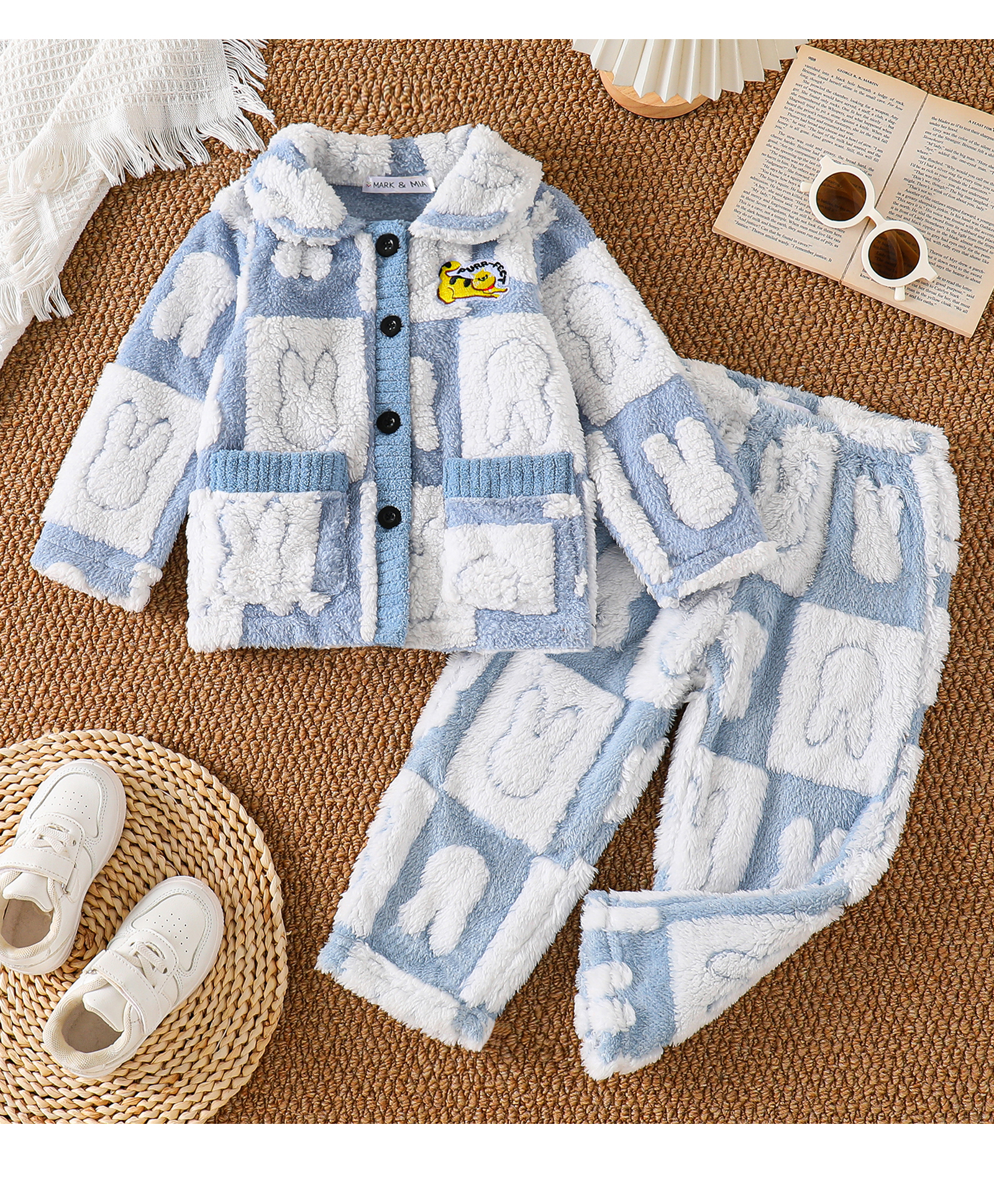 Mark & Mia Full Sleeves Shirt & Pyjama Winter Wear Night Suit with Cat Embroidery - White-image-19