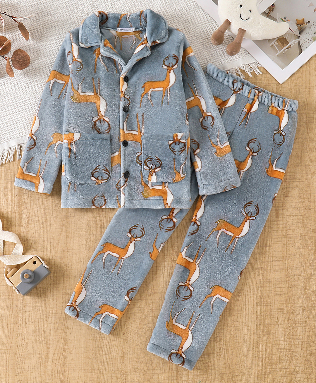Mark & Mia Full Sleeves Winter Wear Co-ords Night Suit With Deer Design - Grey-image-15
