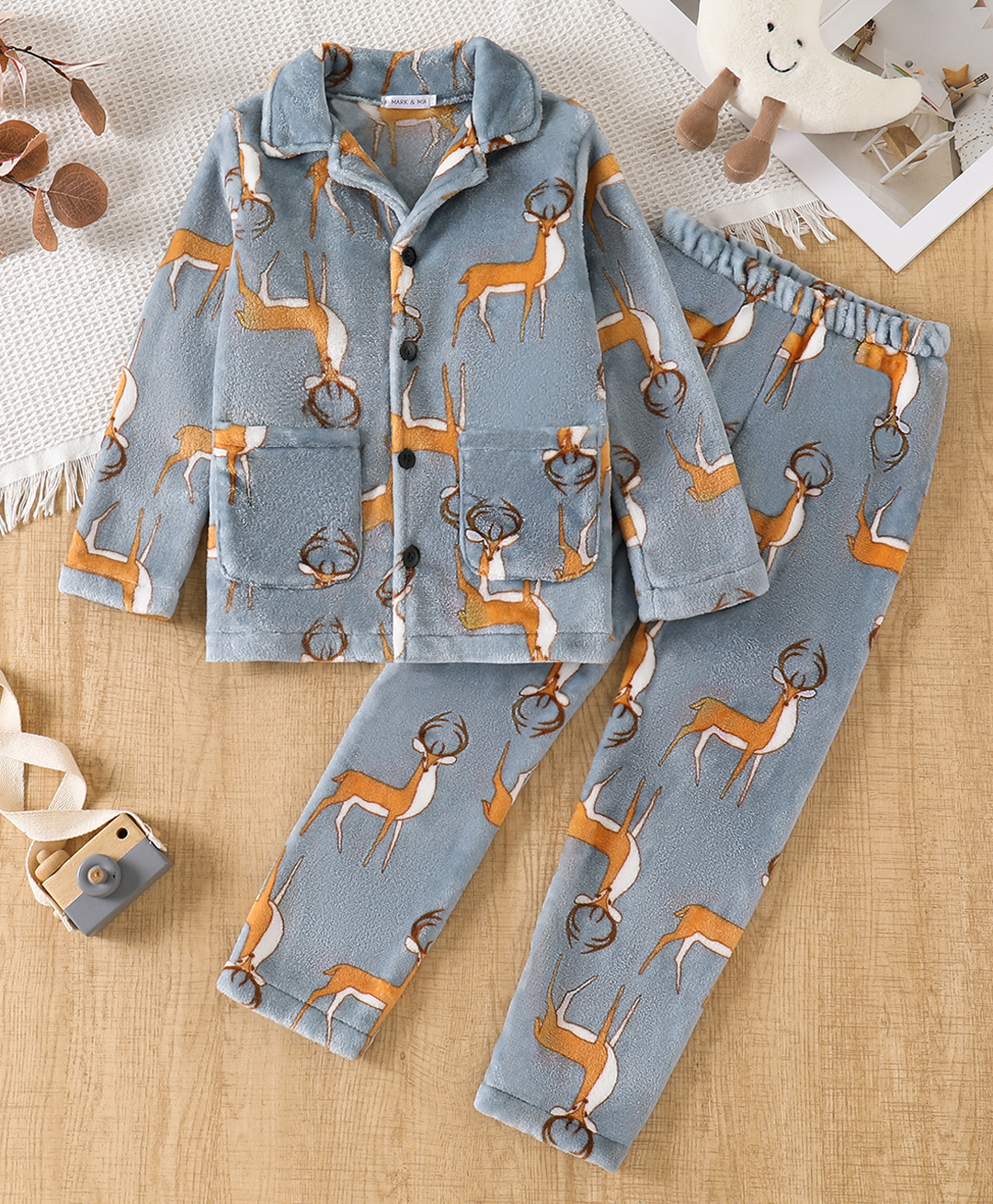 Mark & Mia Full Sleeves Winter Wear Co-ords Night Suit With Deer Design - Grey-image-14