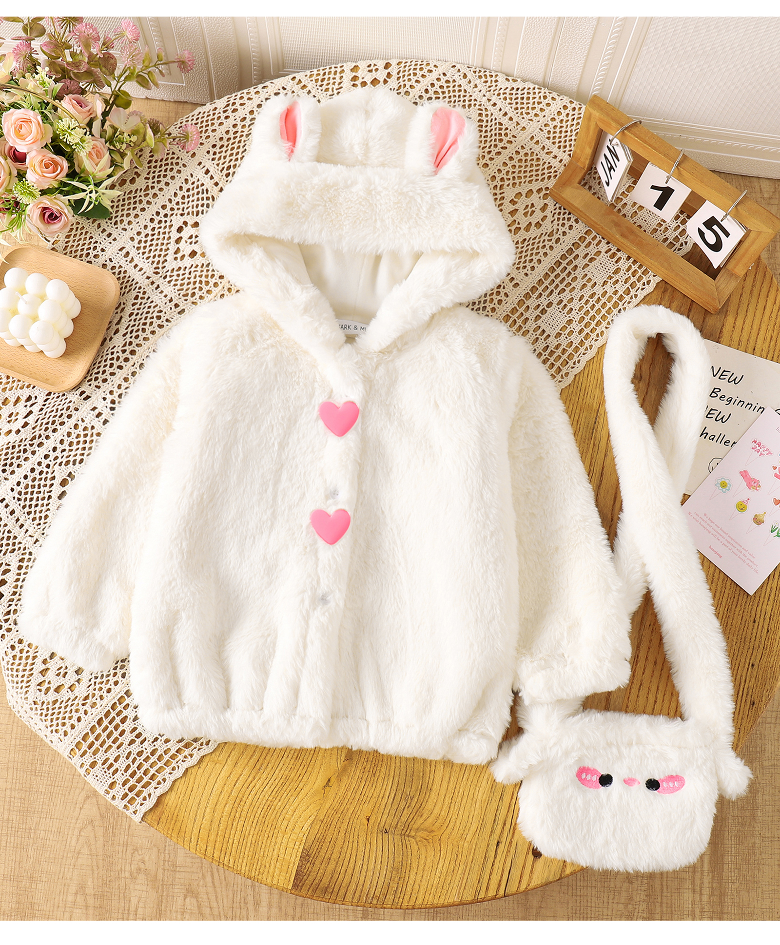 Mark & Mia Full Sleeves Hoodie with Animal Ears Applique and Sling Bag - White-image-6