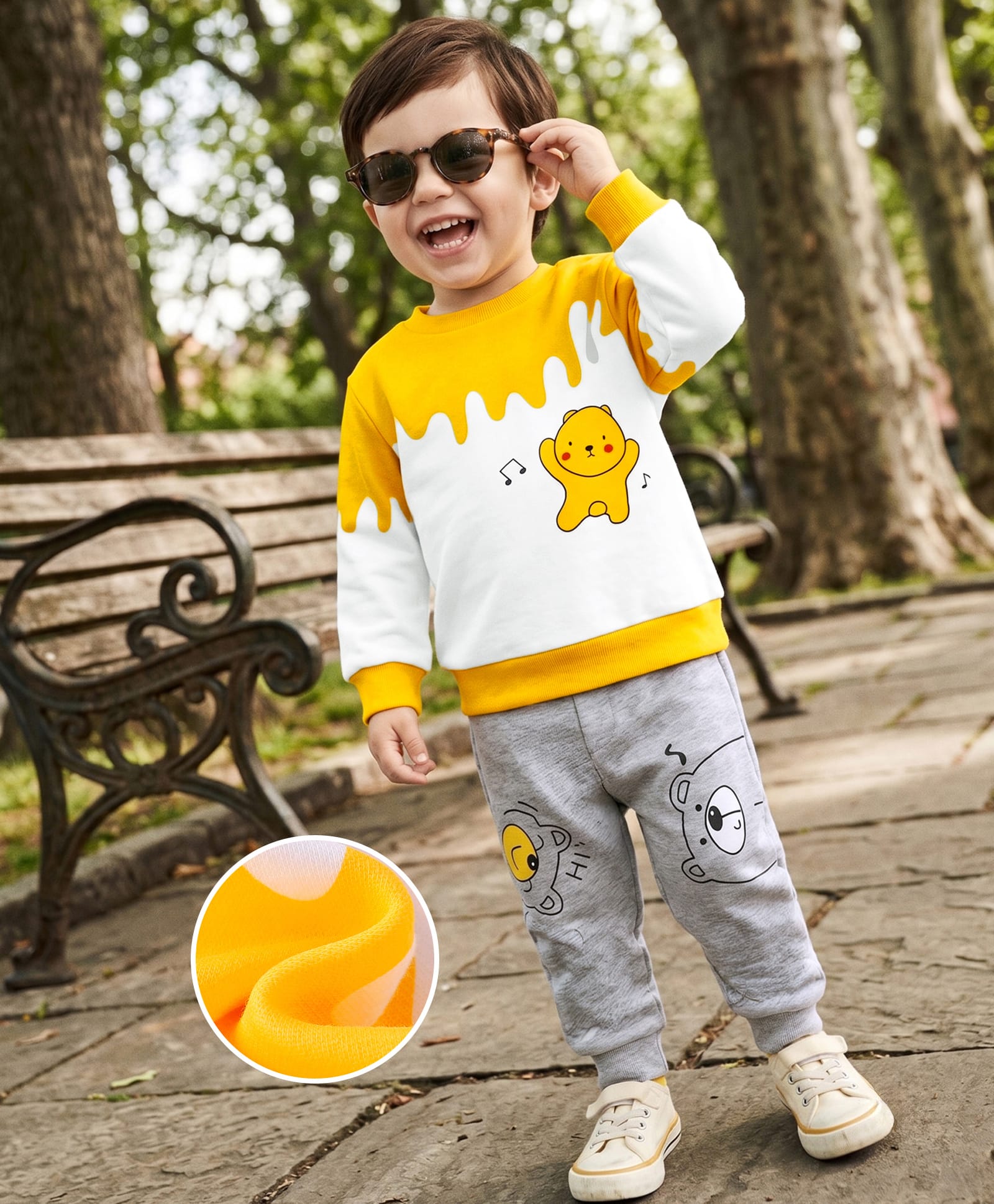 Mark & Mia Full Sleeves T-Shirt & Joggers Winter Wear Set with Teddy Bear Print - Grey-image-21