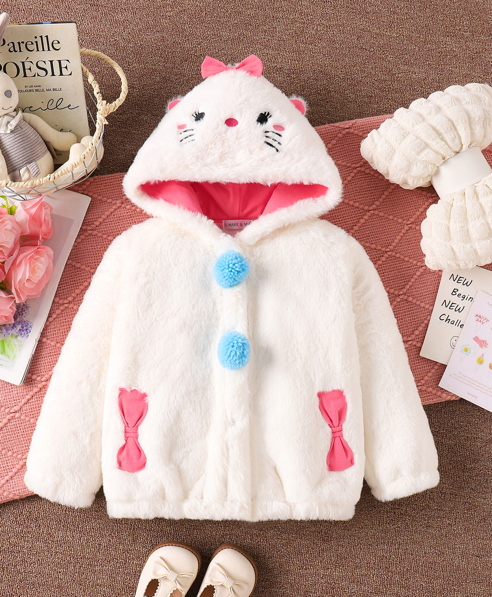 Mark & Mia Full Sleeves Hoodies With Cat Design & Ear Applique - White-image-7