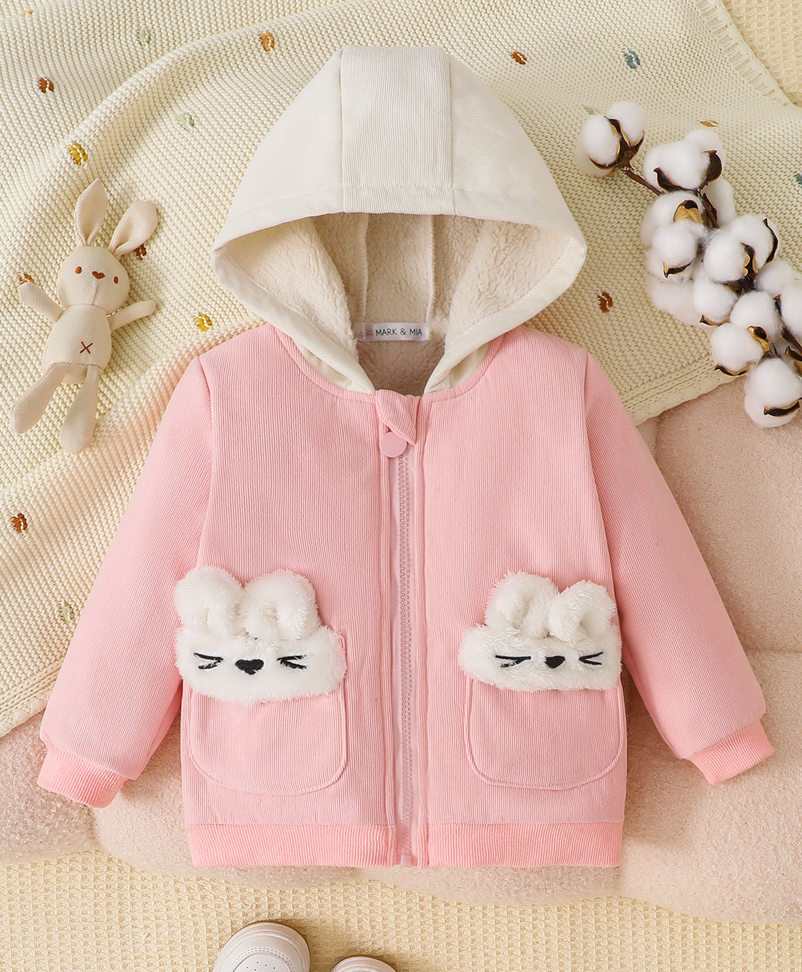 Mark & Mia Full Sleeves Hoodies With Bunny Applique - Pink & White-image-23