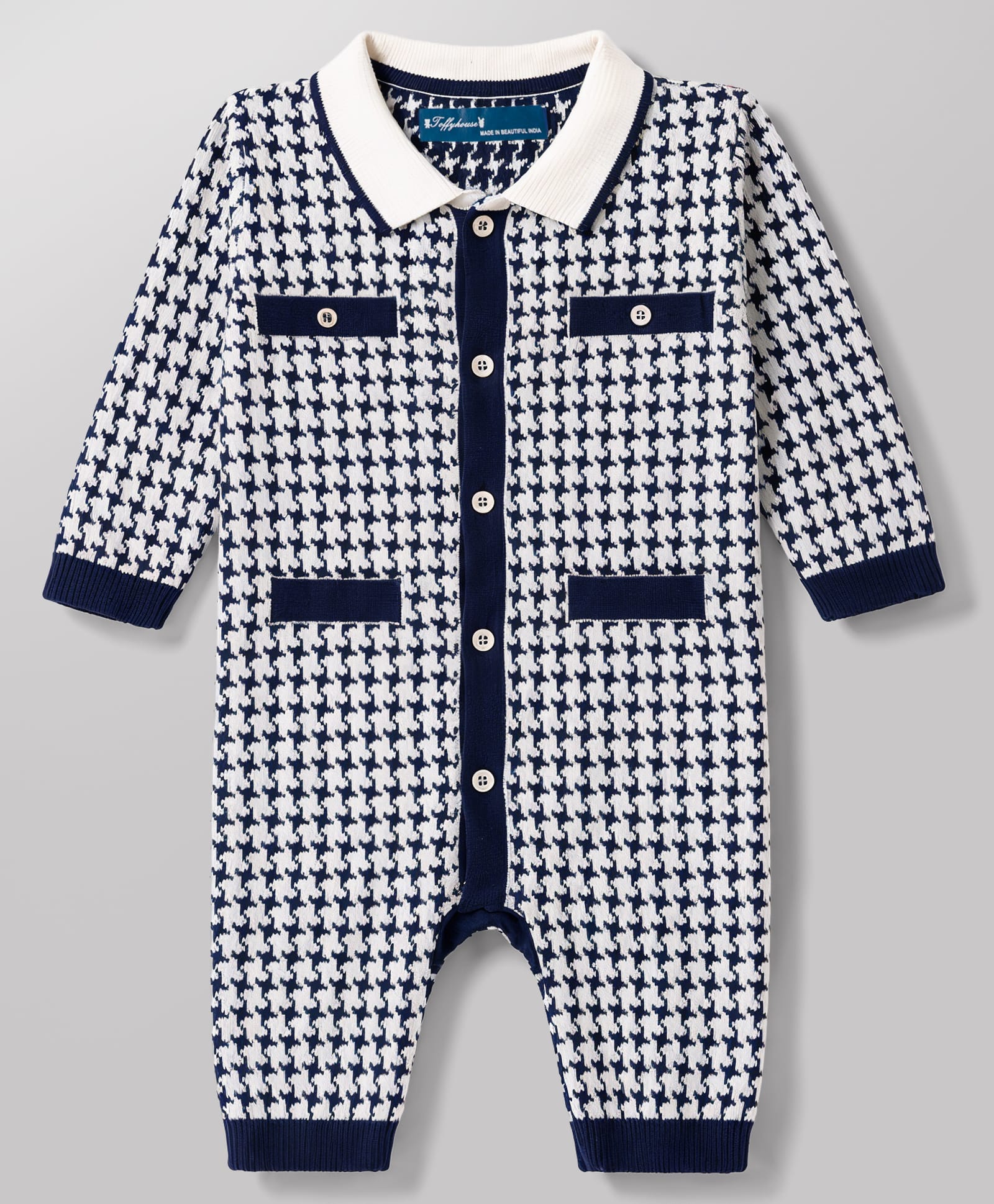 ToffyHouse Knitted Full Sleeves Printed Winter Wear Romper - Navy Blue-picture-28