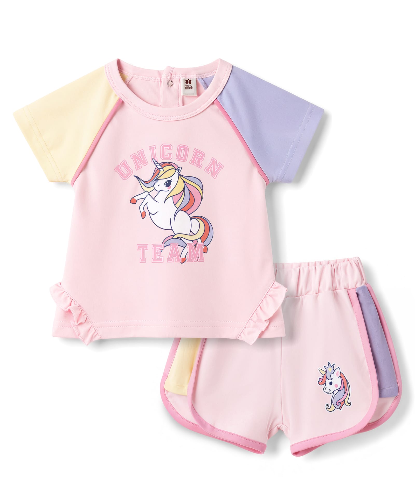 ToffyHouse Poplin Woven Half Sleeves Top & Shorts Set With Unicorn Print - Light Pink-picture-21