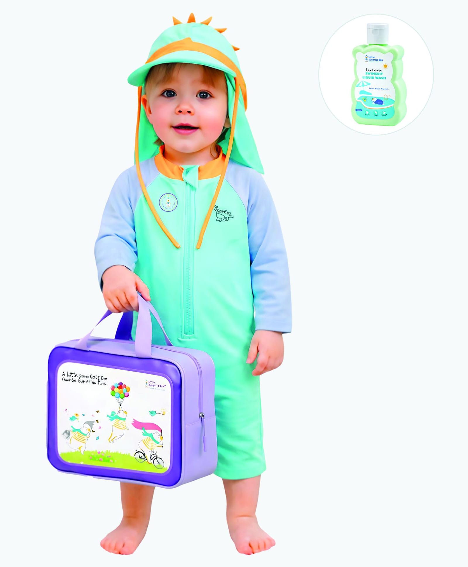 Little Surprise Box Spandex Full Sleeves Colour Blocked Swimsuit With Washbag & Swimsuit Detergent-Teal-picture-15