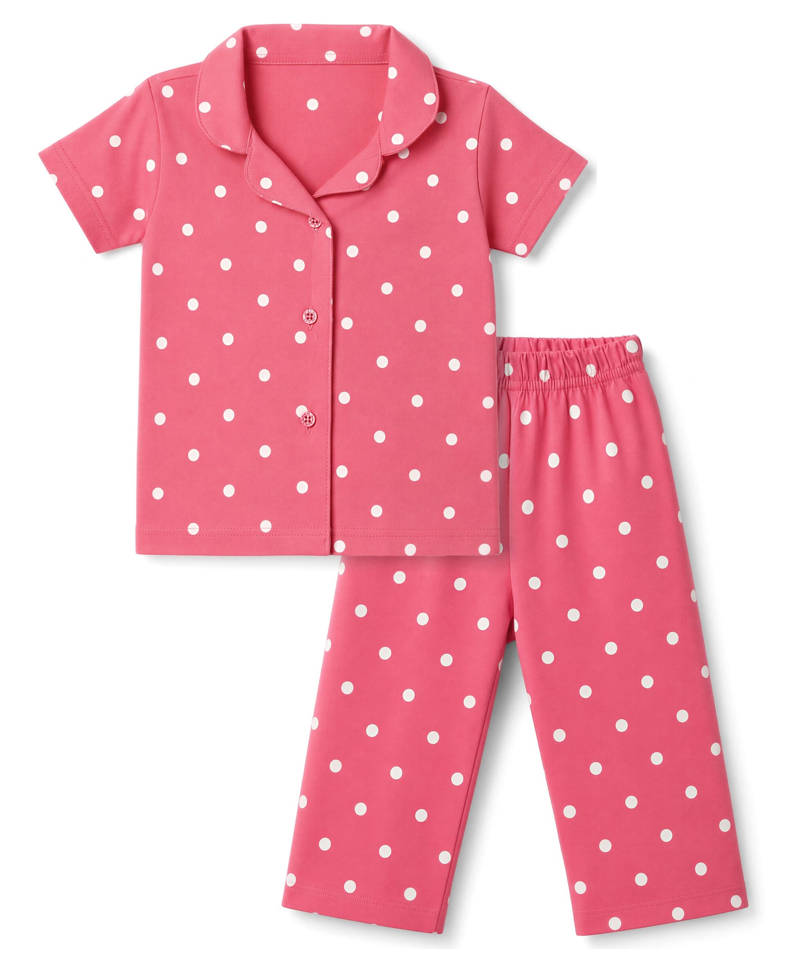 Babyhug Cotton Knit Half Sleeves Front Open Shirt & Pyjama Night Suit with Polka Dots Print - Pink-picture-26