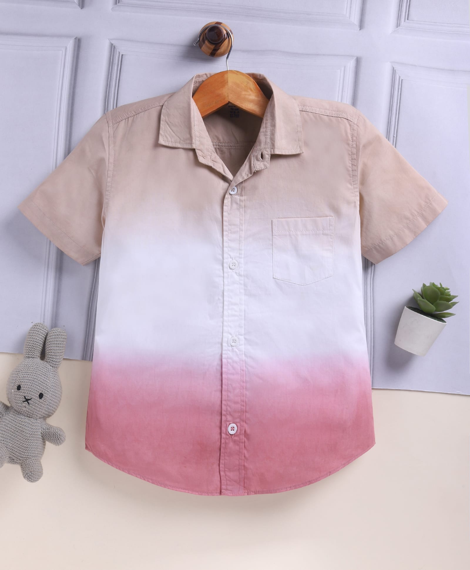 TOONYPORT Cotton Knit Half Sleeves Ombre Shirt - Beige-image-22