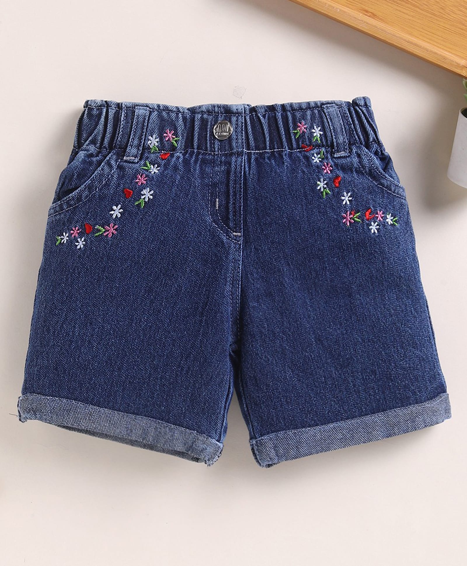 TOONYPORT Denim Woven Floral Embroidered Washed Shorts - Royal Blue-picture-12