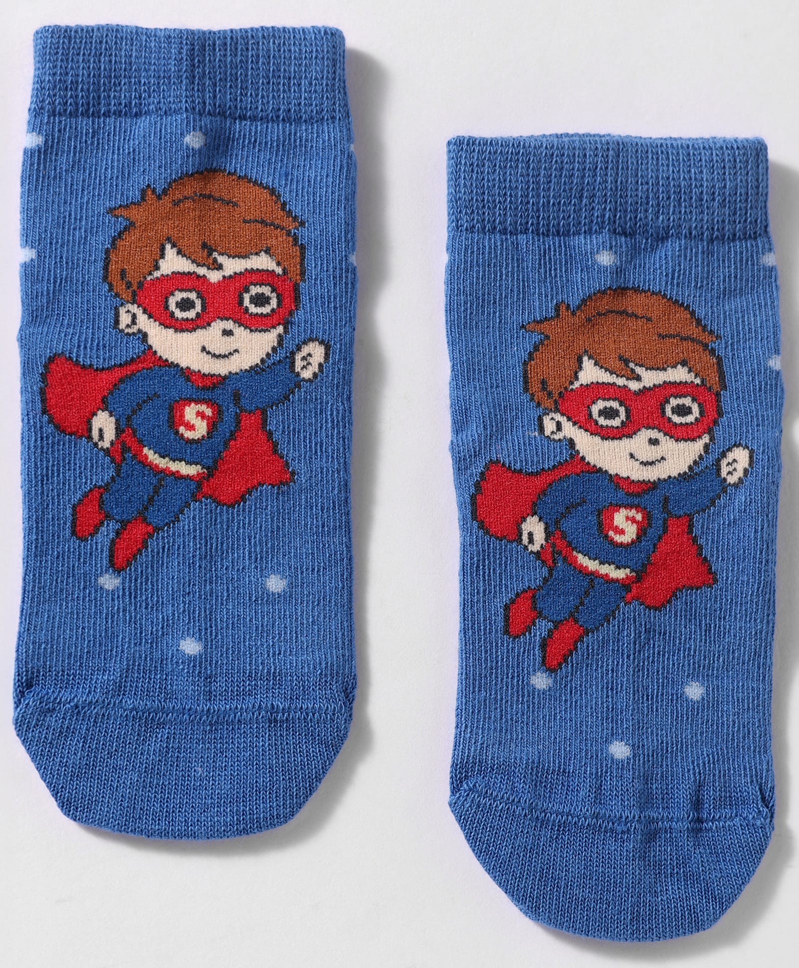 Mustang Knit Ankle Length Socks With Polk Dots & Superman Design - Blue-picture-10