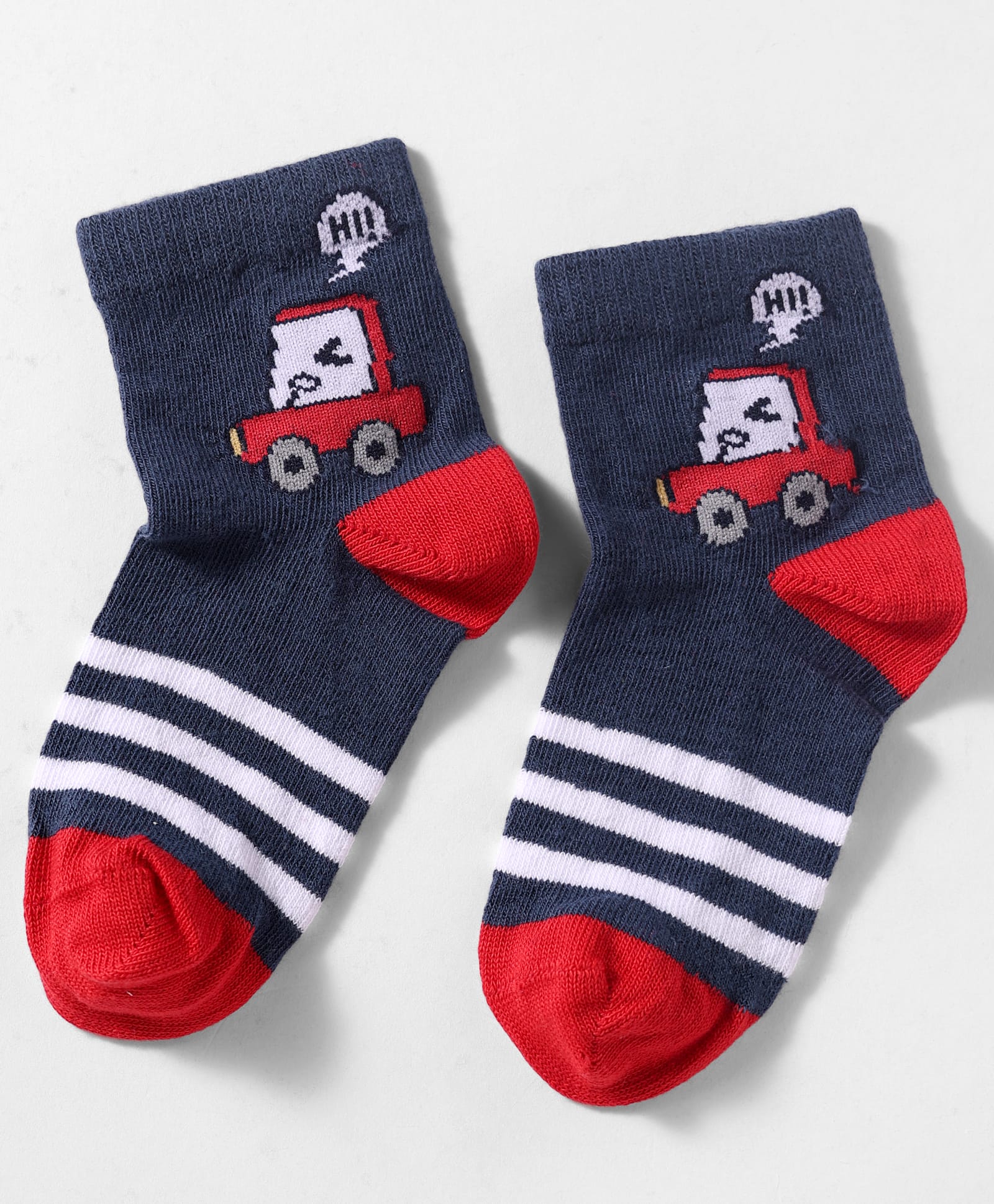 Mustang Knit Ankle Length Socks With Stripes & Vehicles Design - Navy Blue-image-45