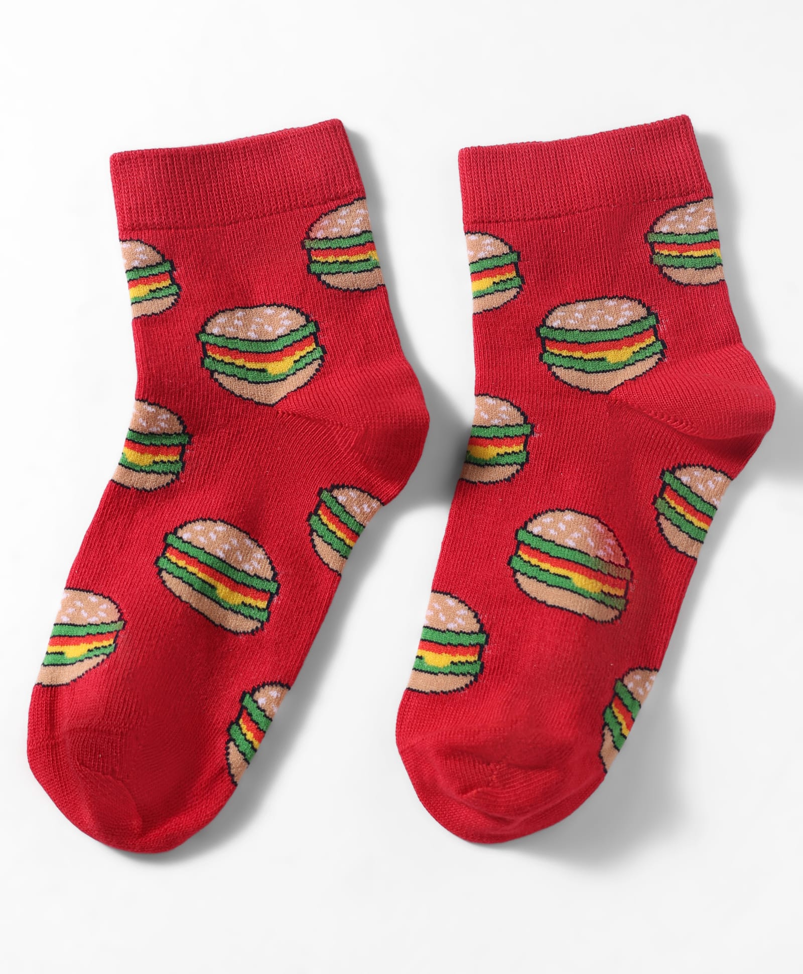 Mustang Knit Ankle Length Socks With Burger Design - Red-image-39